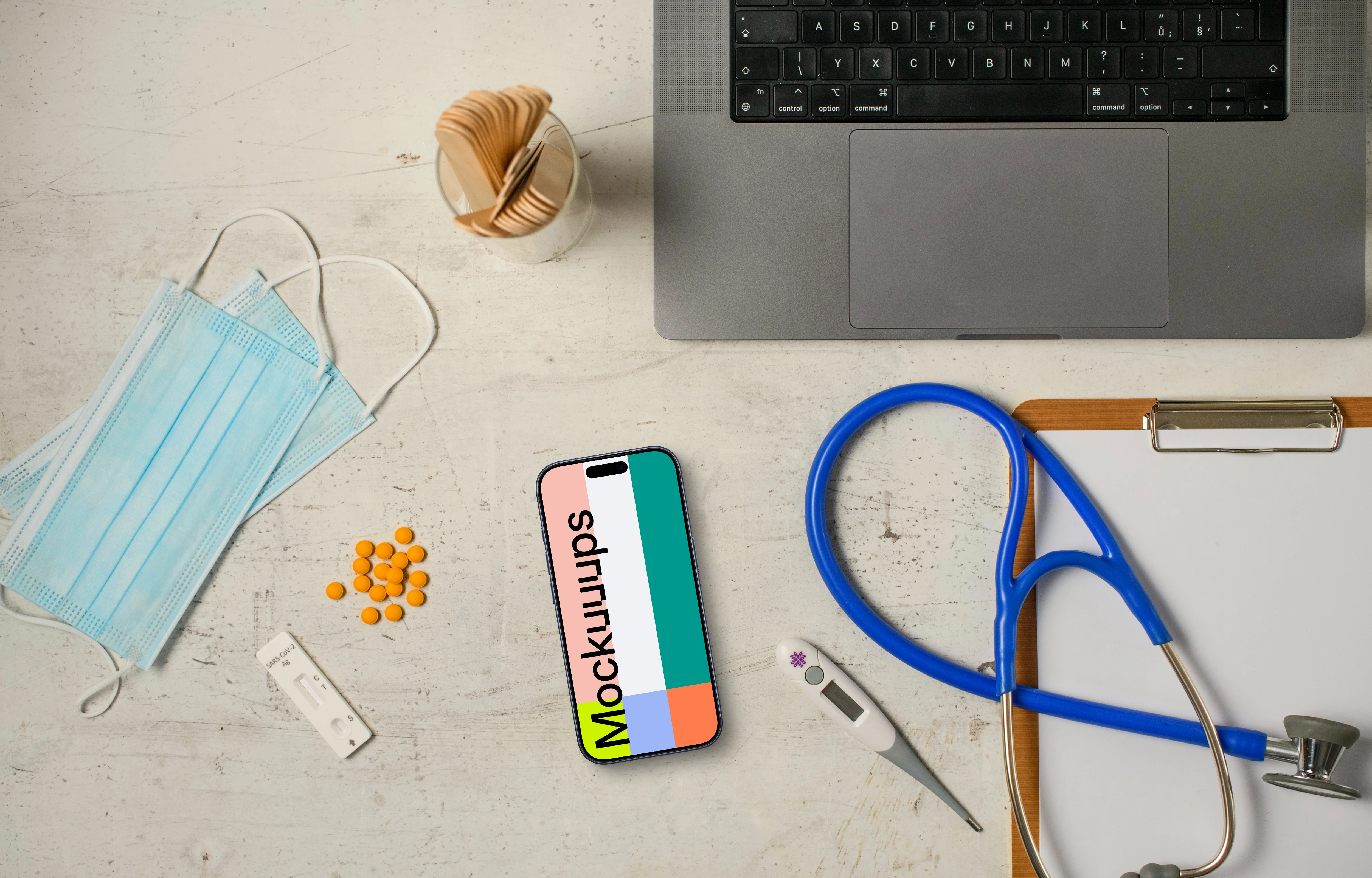 iPhone mockup in modern medical environment