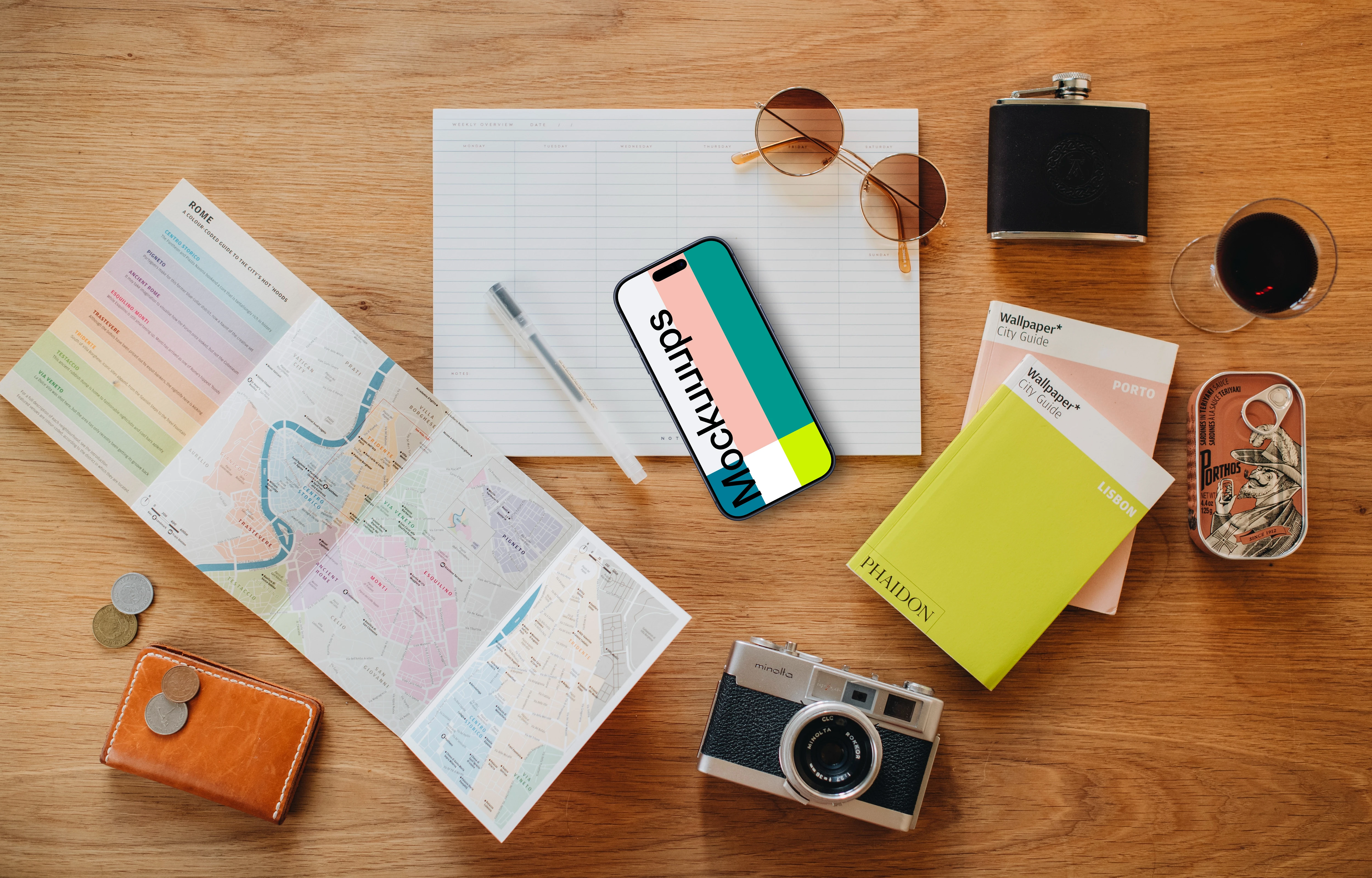 Planning a city trip with a smartphone mockup