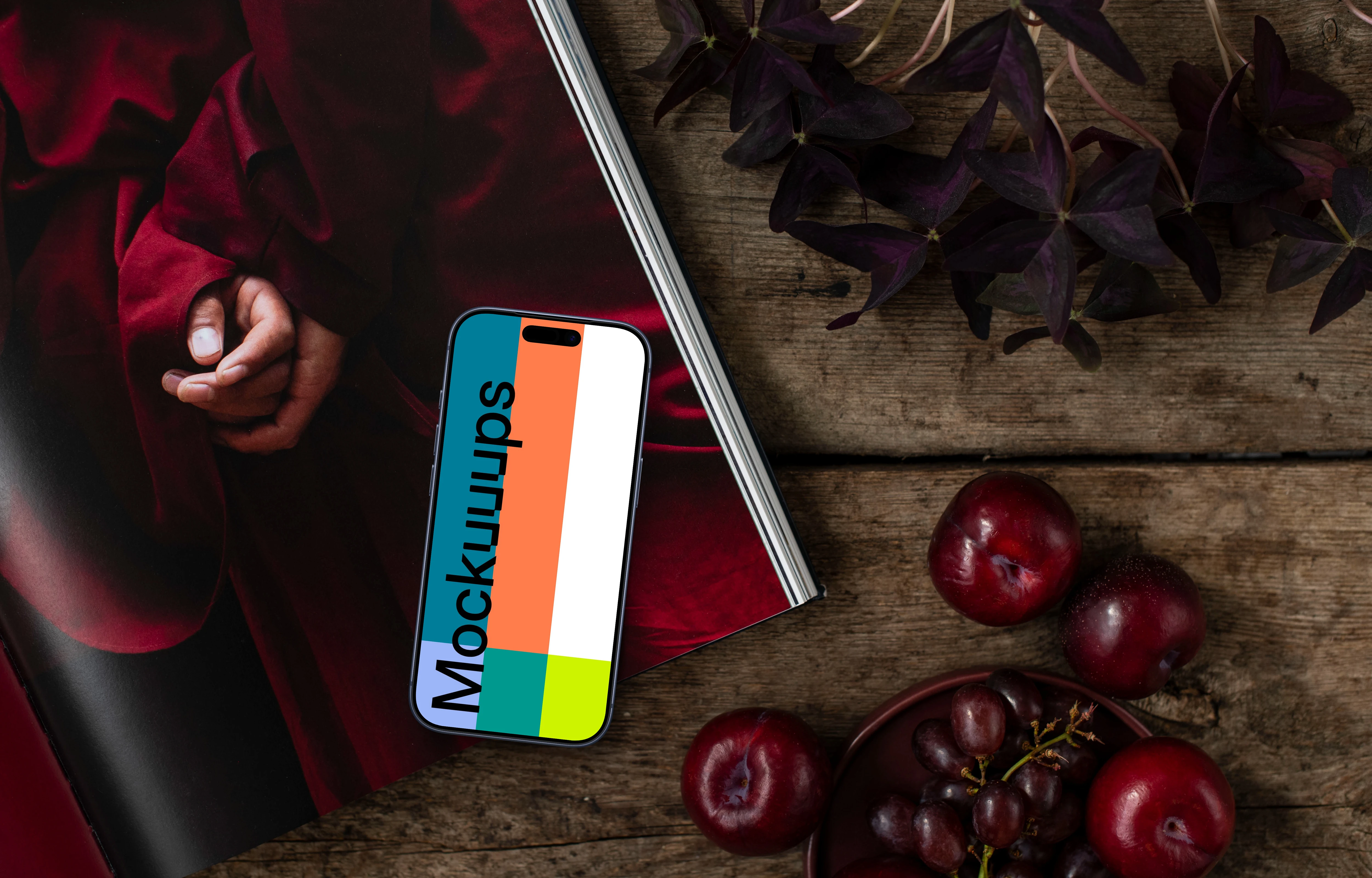 Phone mockup on magazine