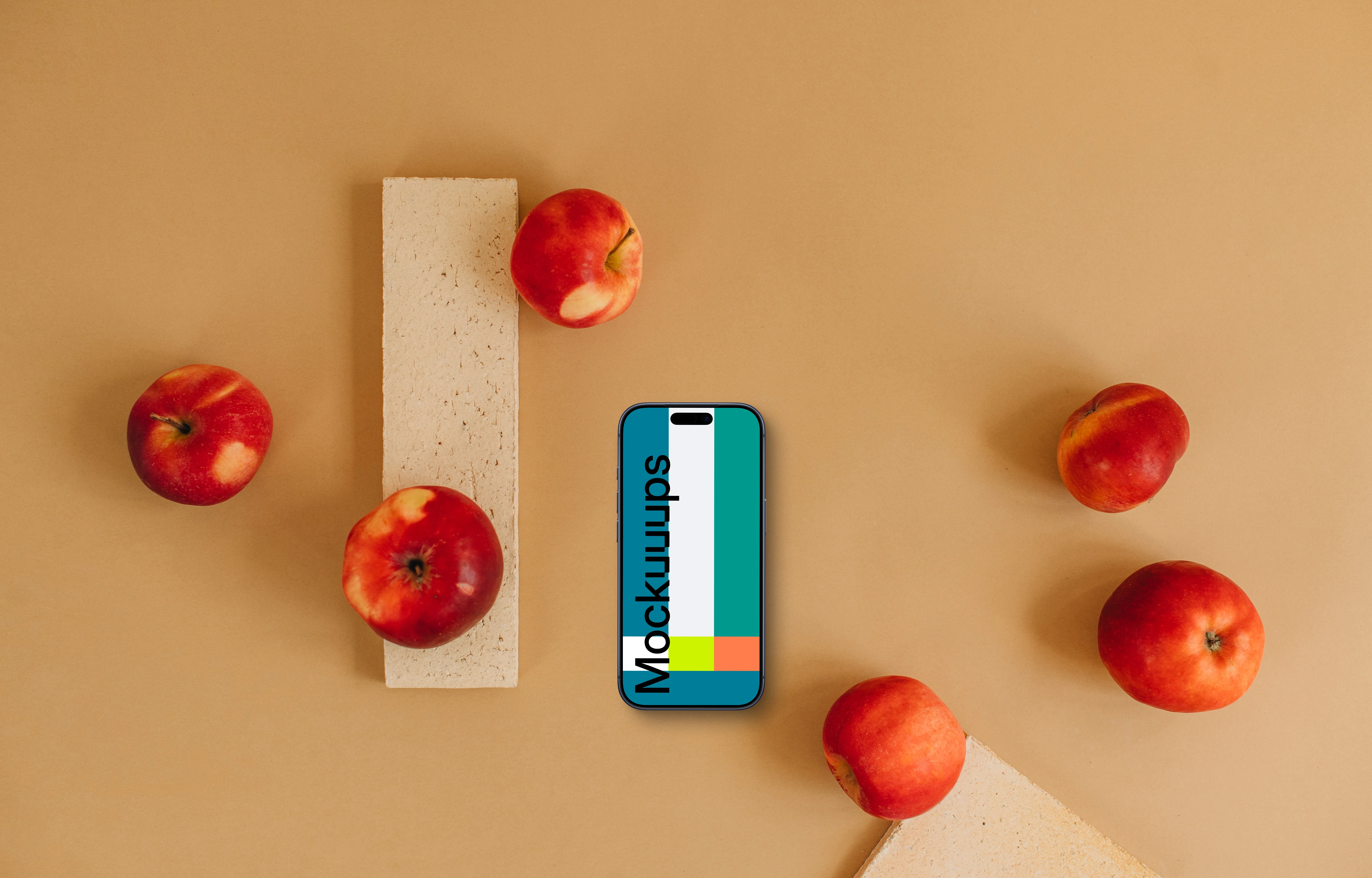 Phone mockup surrounded by apples