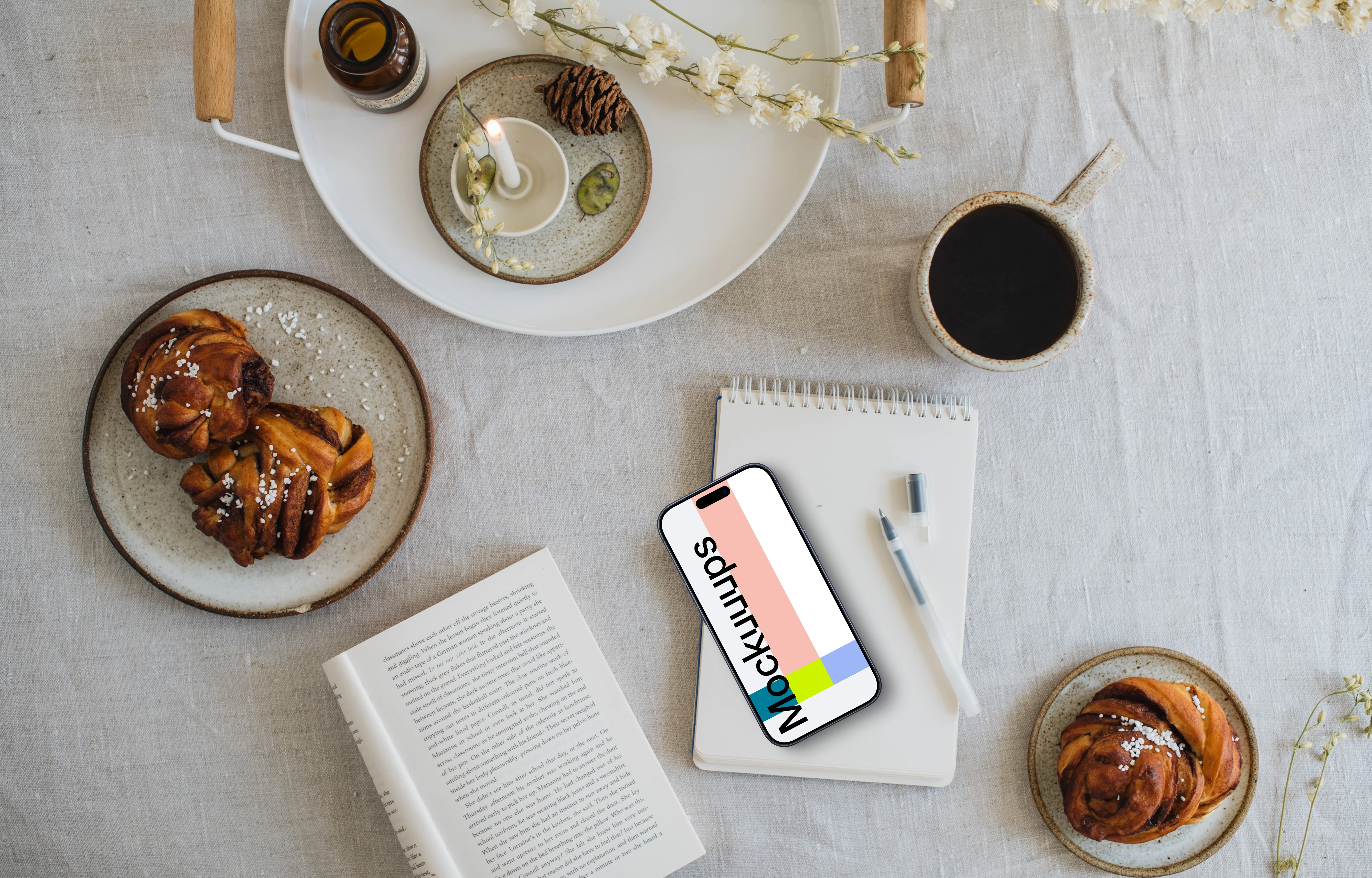 Phone mockup with a candle on the side