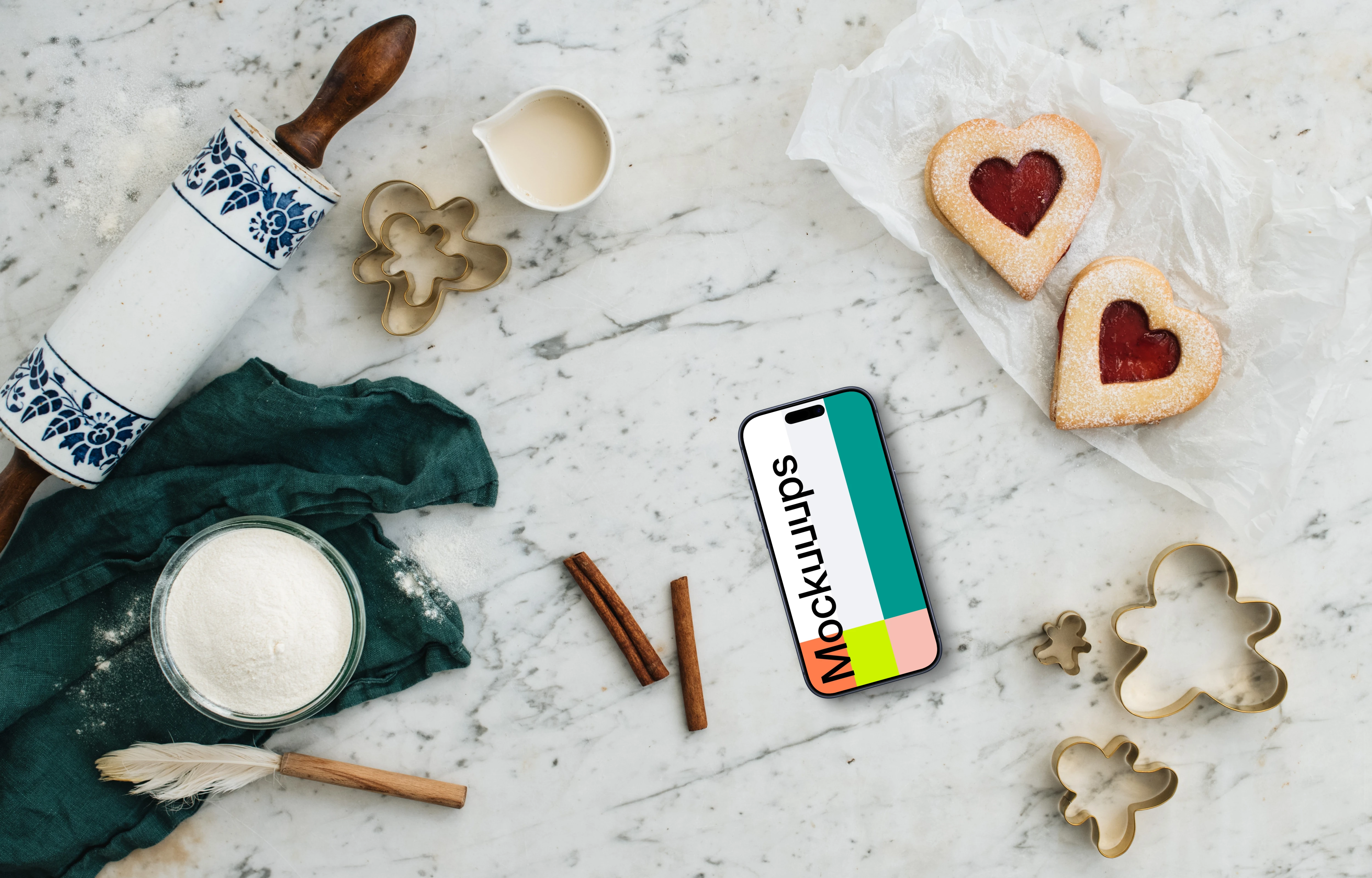 Phone mockup with christmas pastry