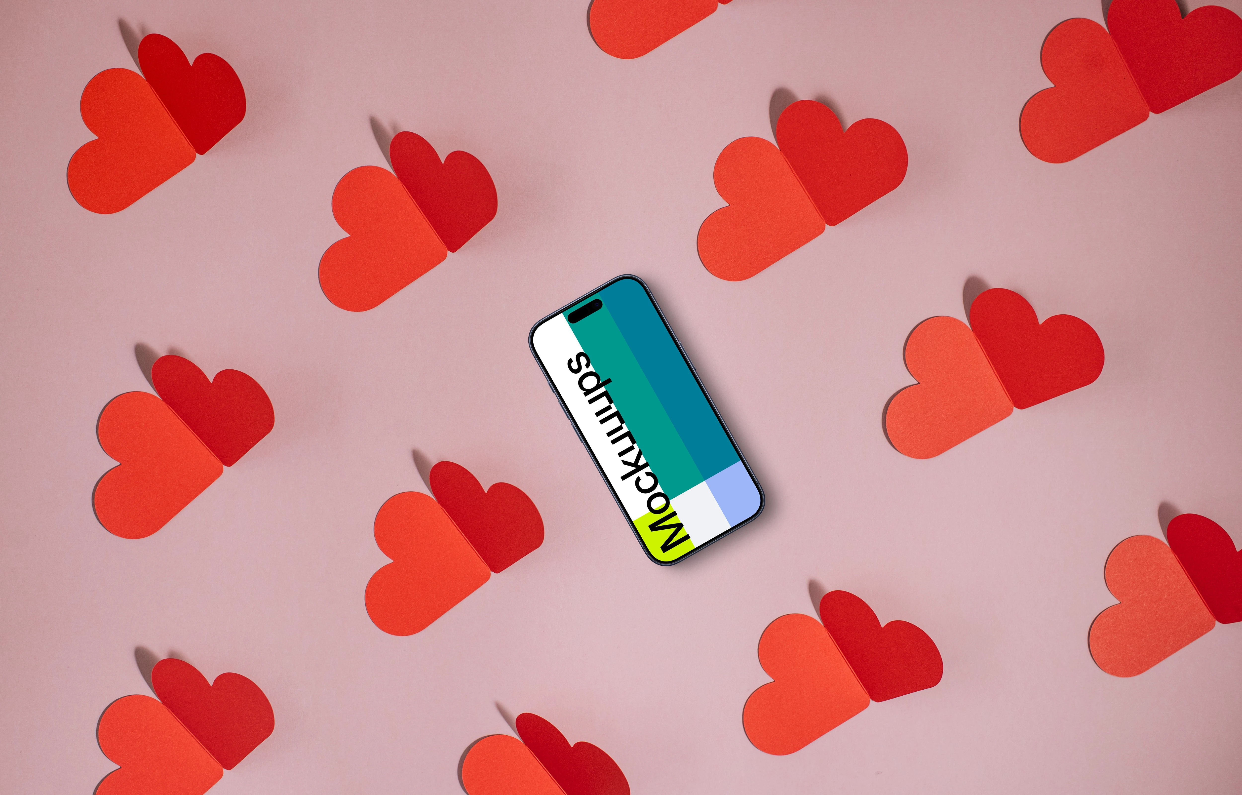 Phone mockup with hearths for Valentine’s Day