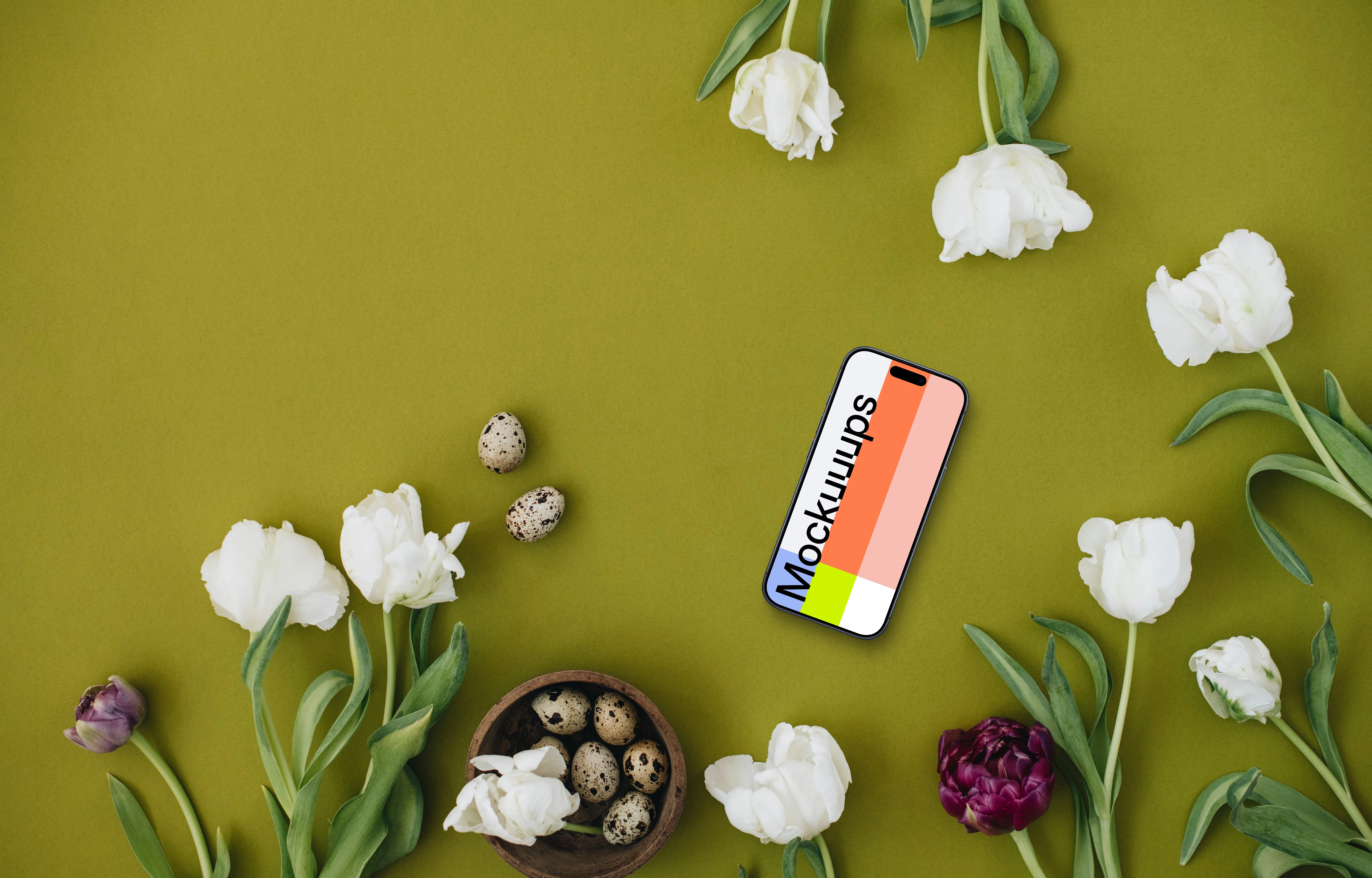 Green smartphone mockup for the Easter season