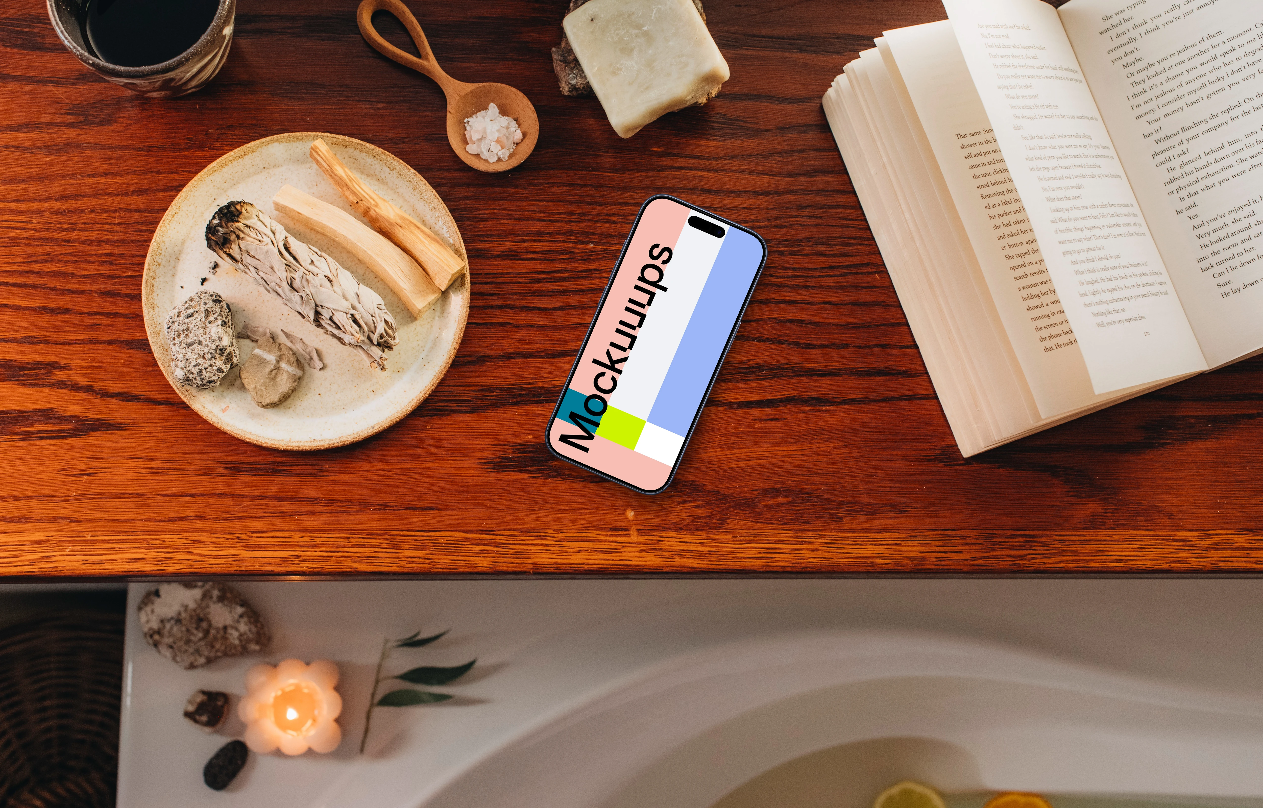 Self-care sanctuary including iPhone mockup