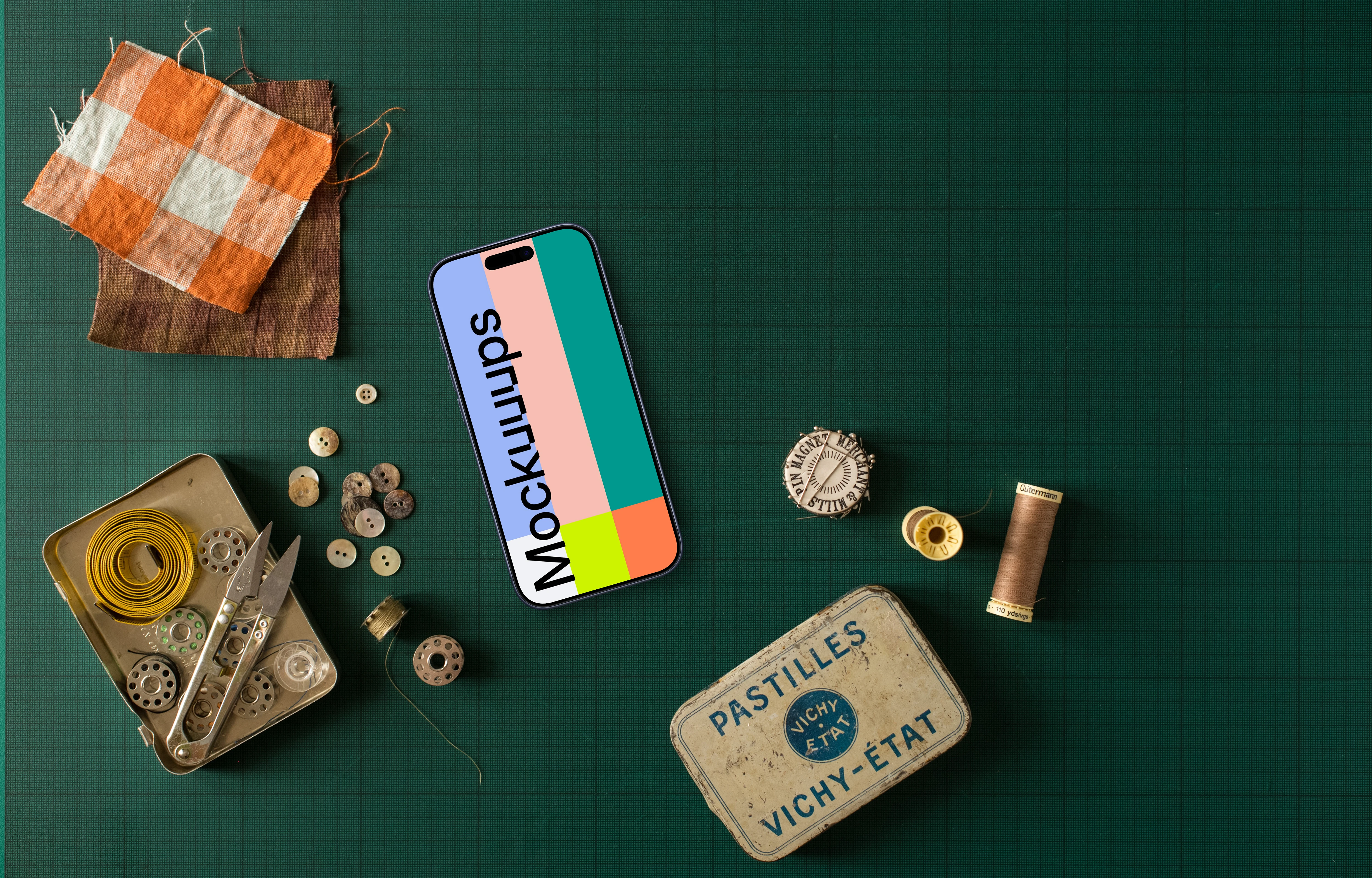 Smartphone mockup next to the fabric samples