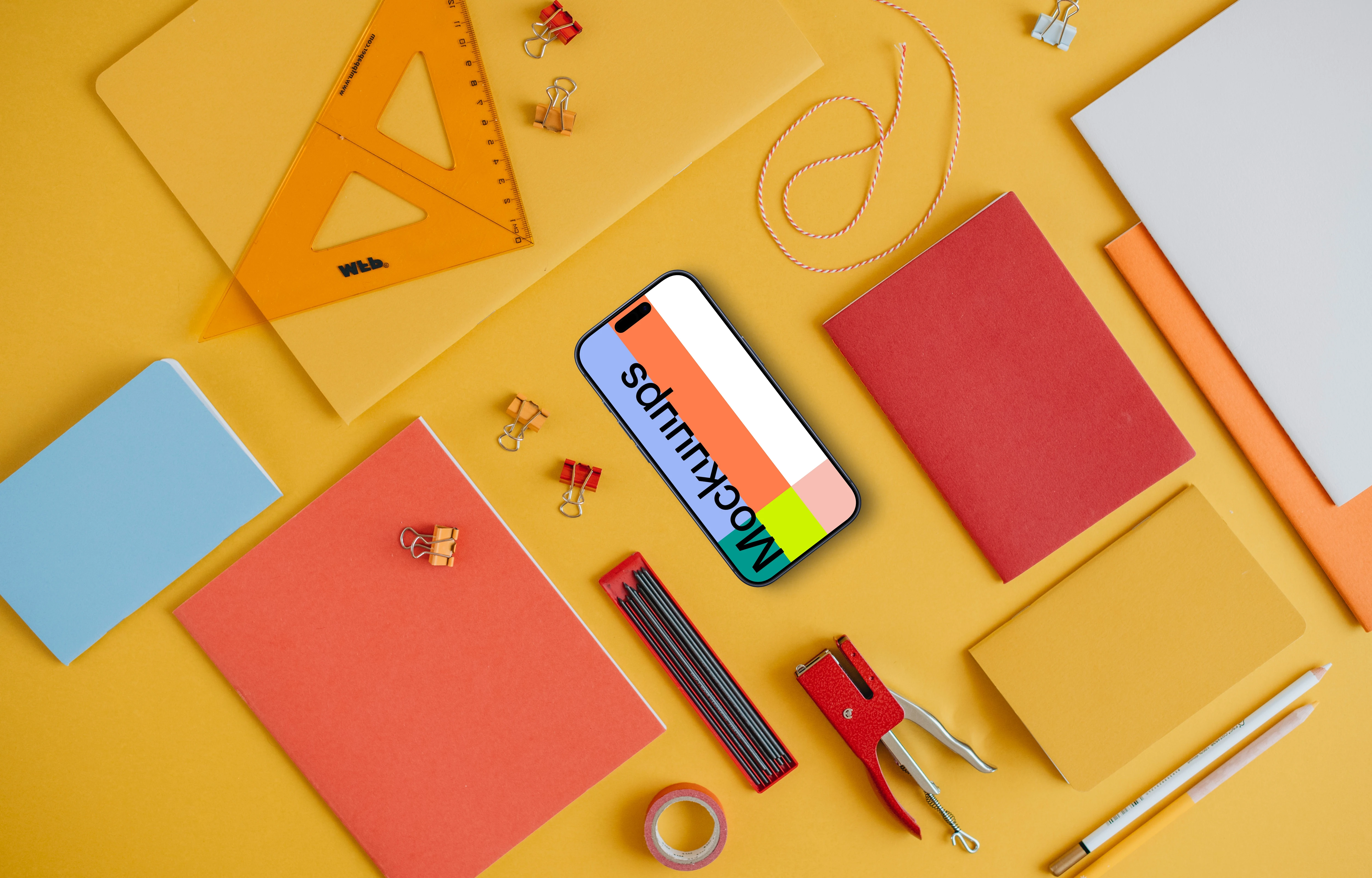 Smartphone mockup on the yellow background