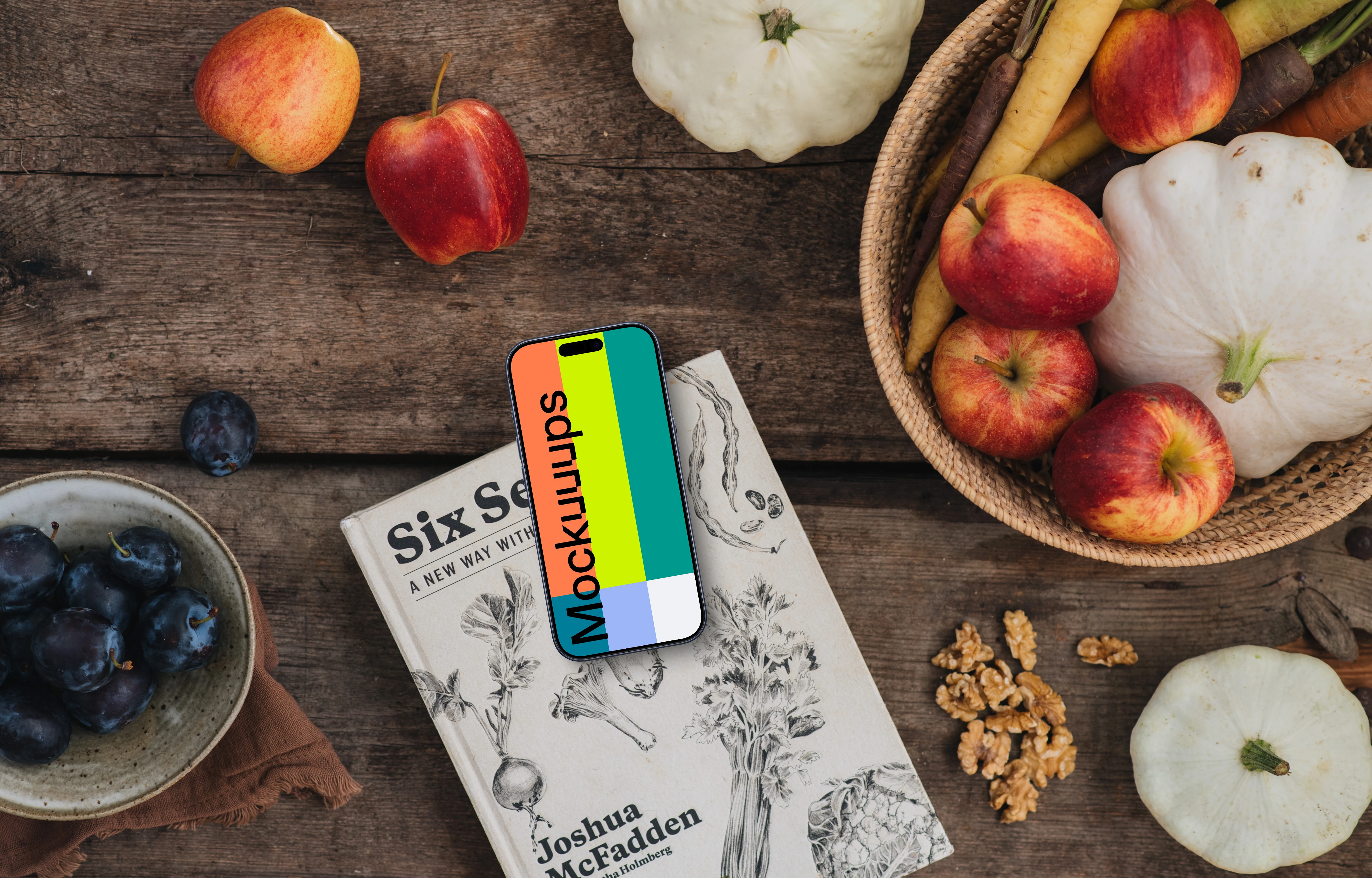 Smartphone mockup with a kitchen book