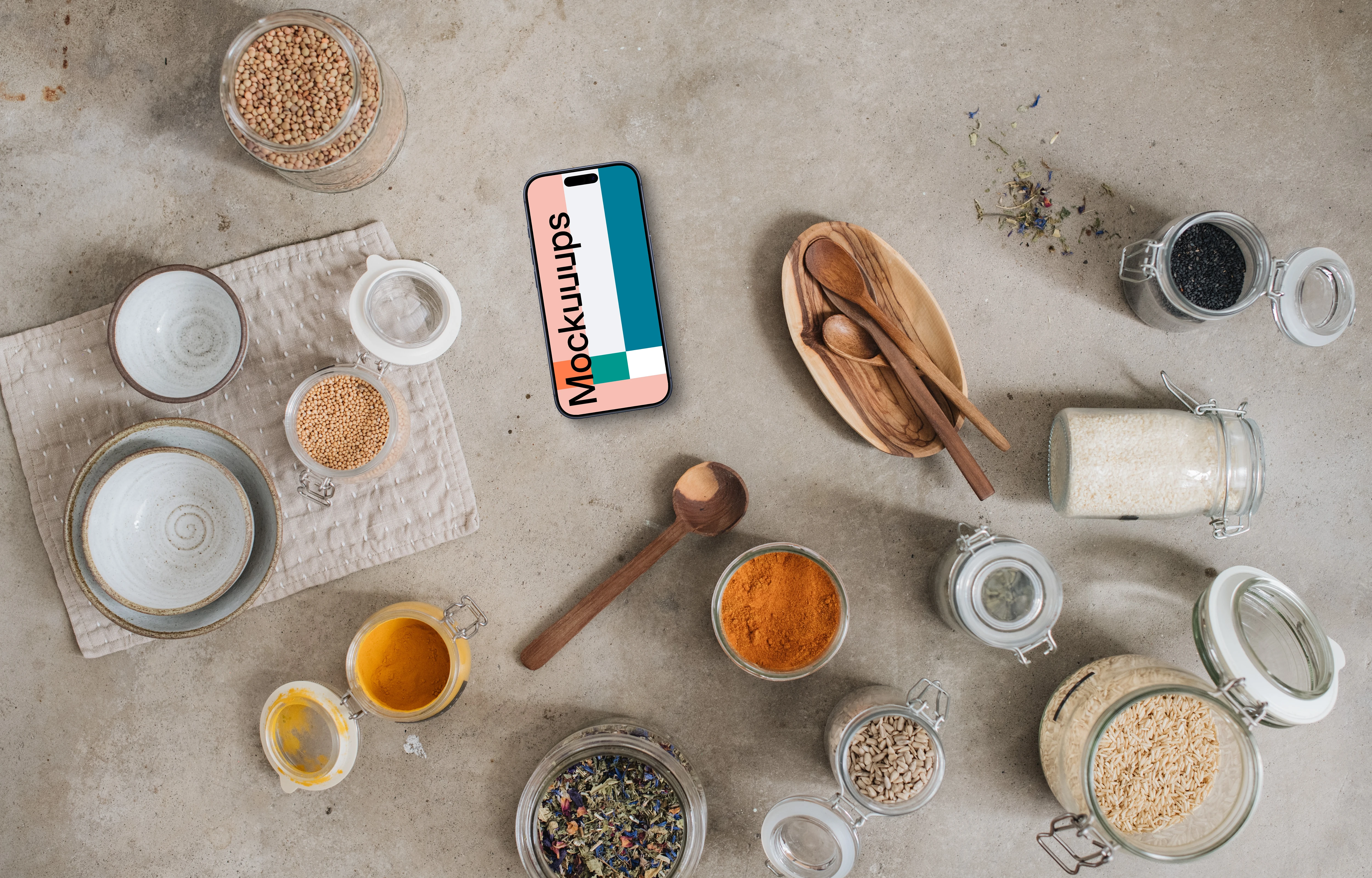 Smartphone mockup with cooking accessories