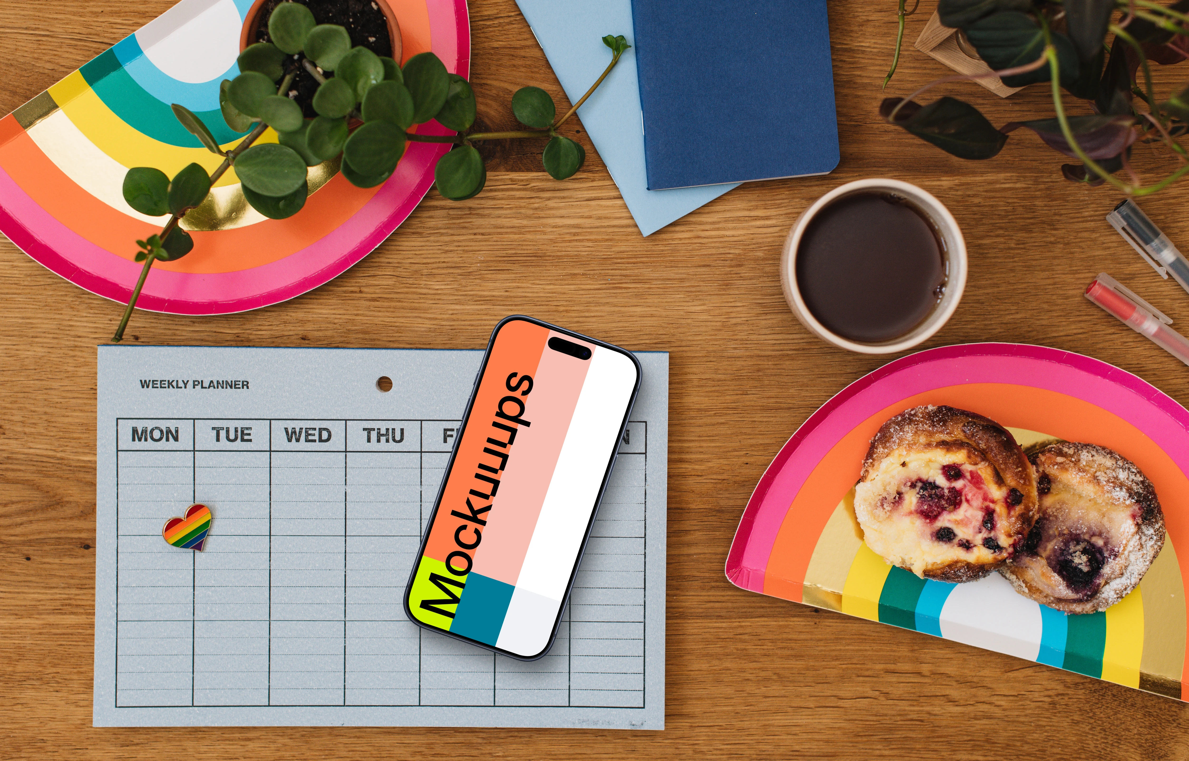 Smartphone mockup with pride week planning in progress