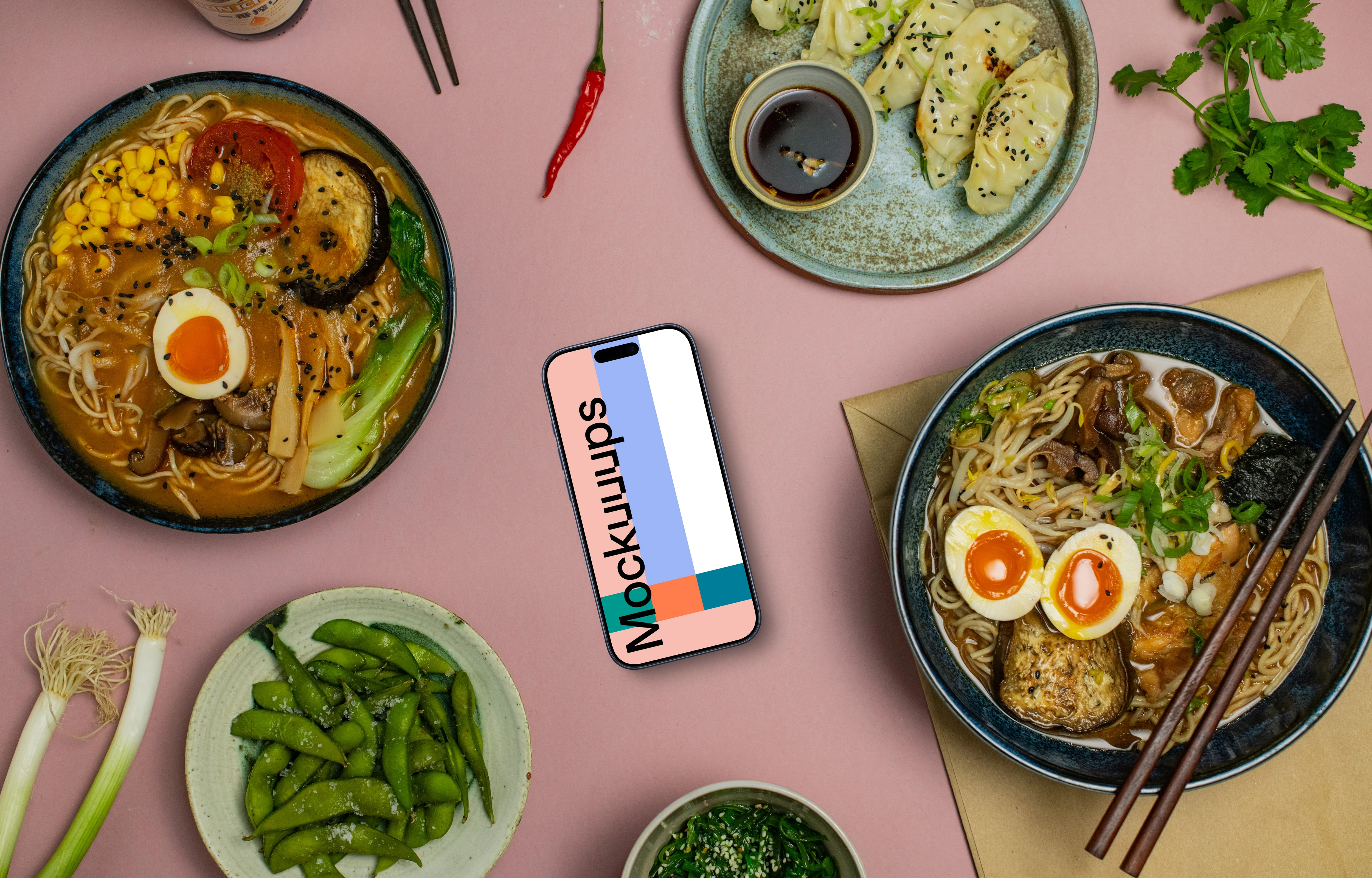 Smartphone mockup with ramen