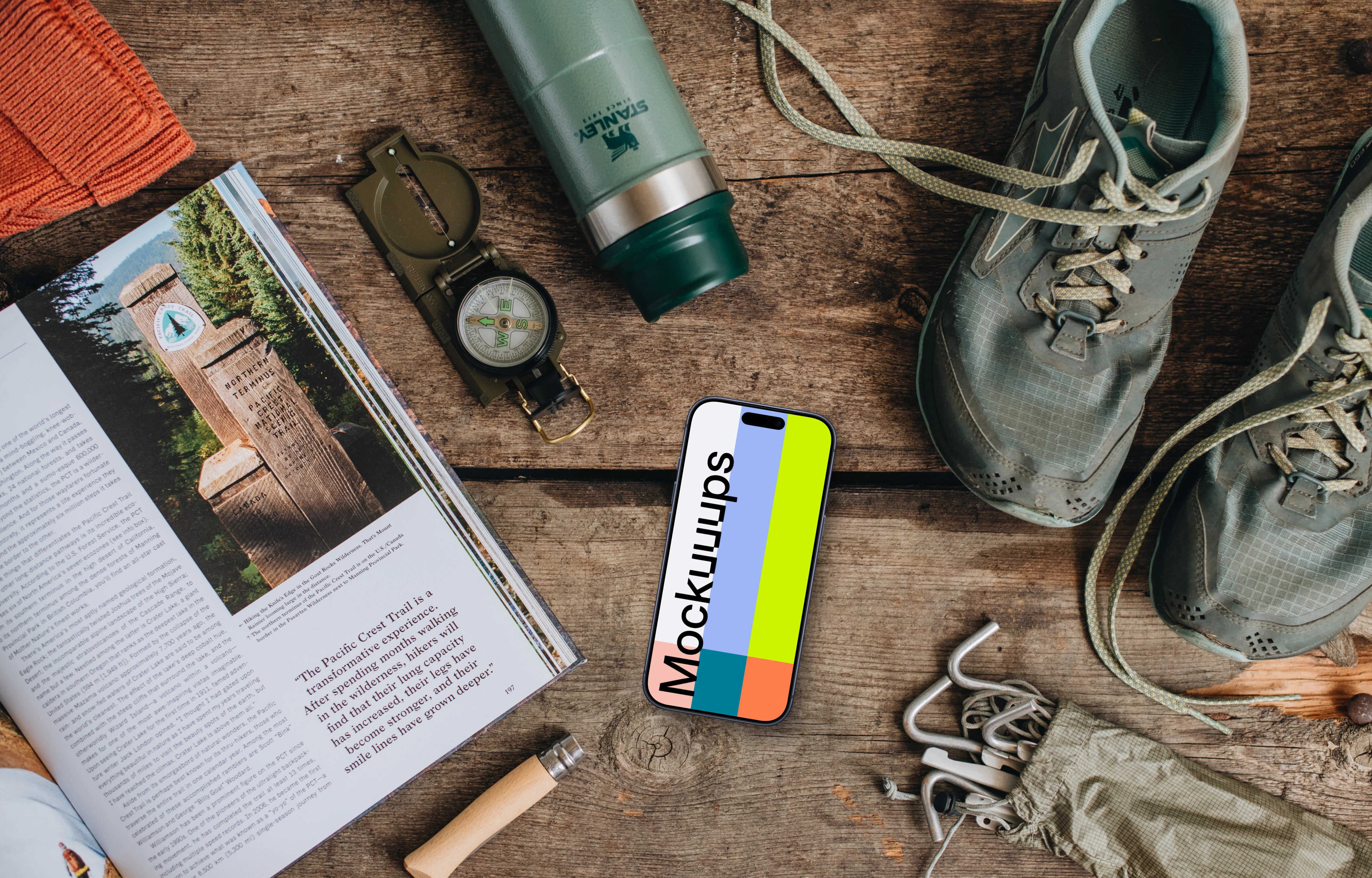 Reading and planning a hike smartphone mockup