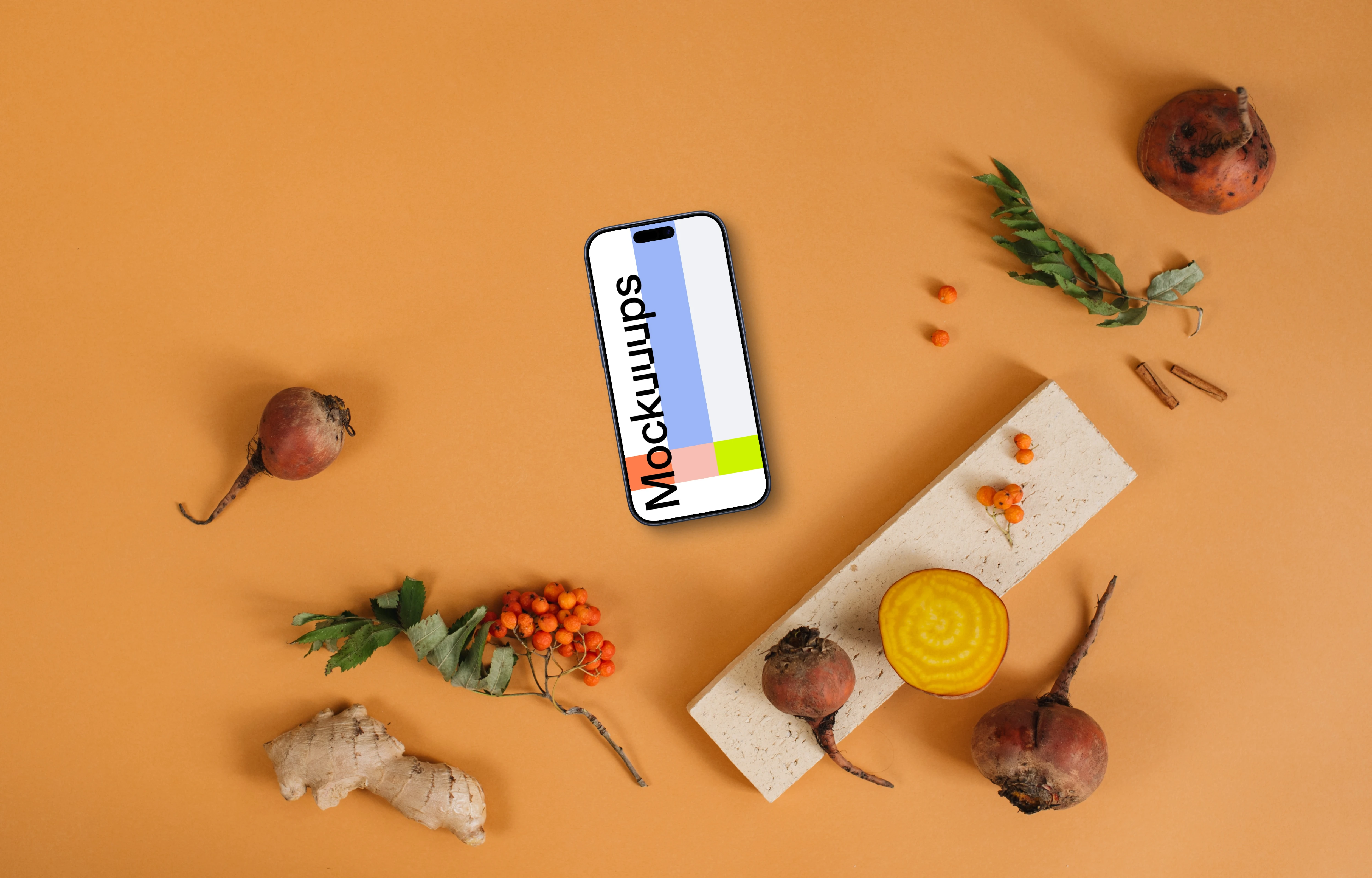 Autumn mockup scene with a smartphone