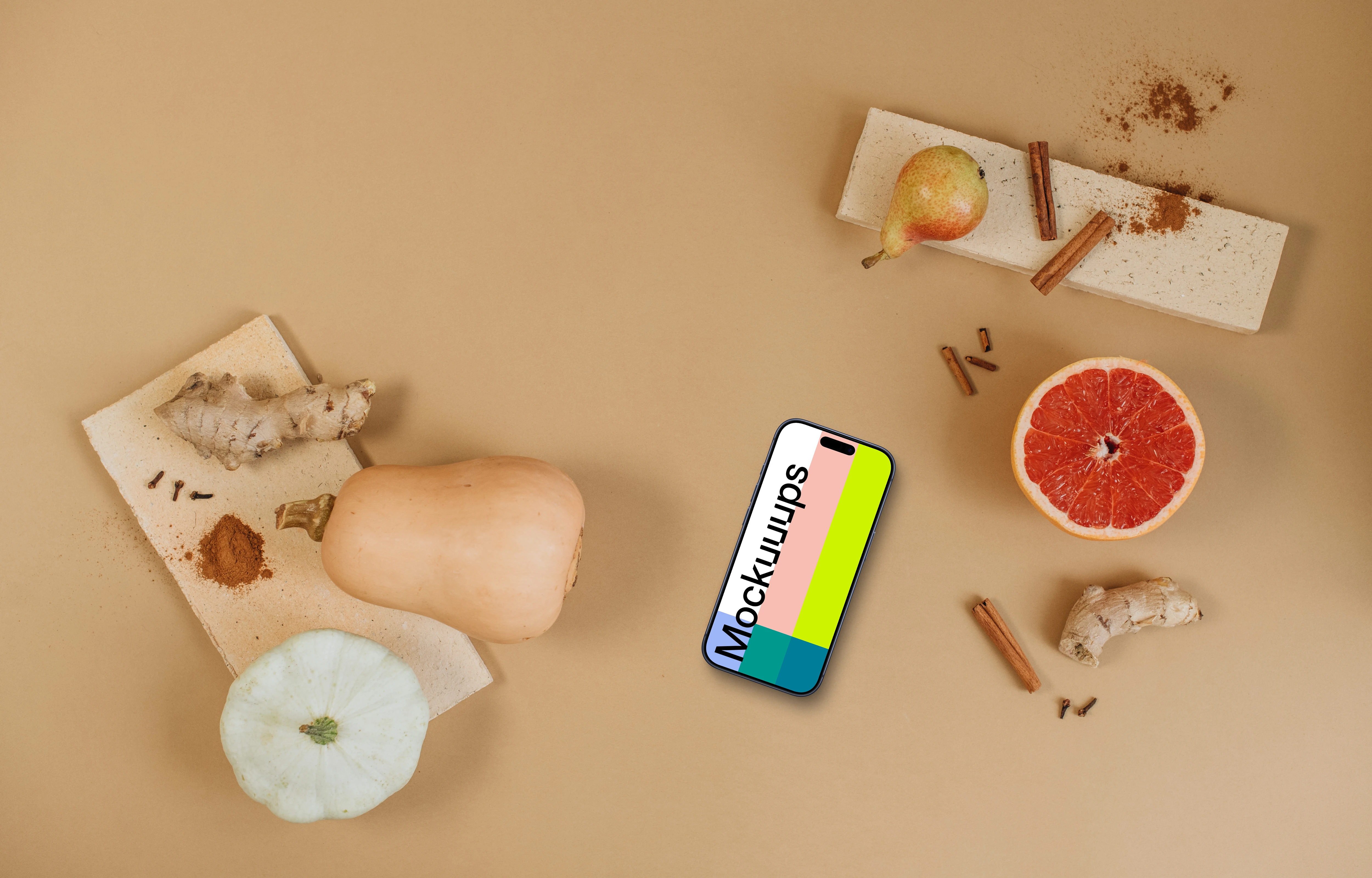 Top view of autumn scene with smartphone mockup