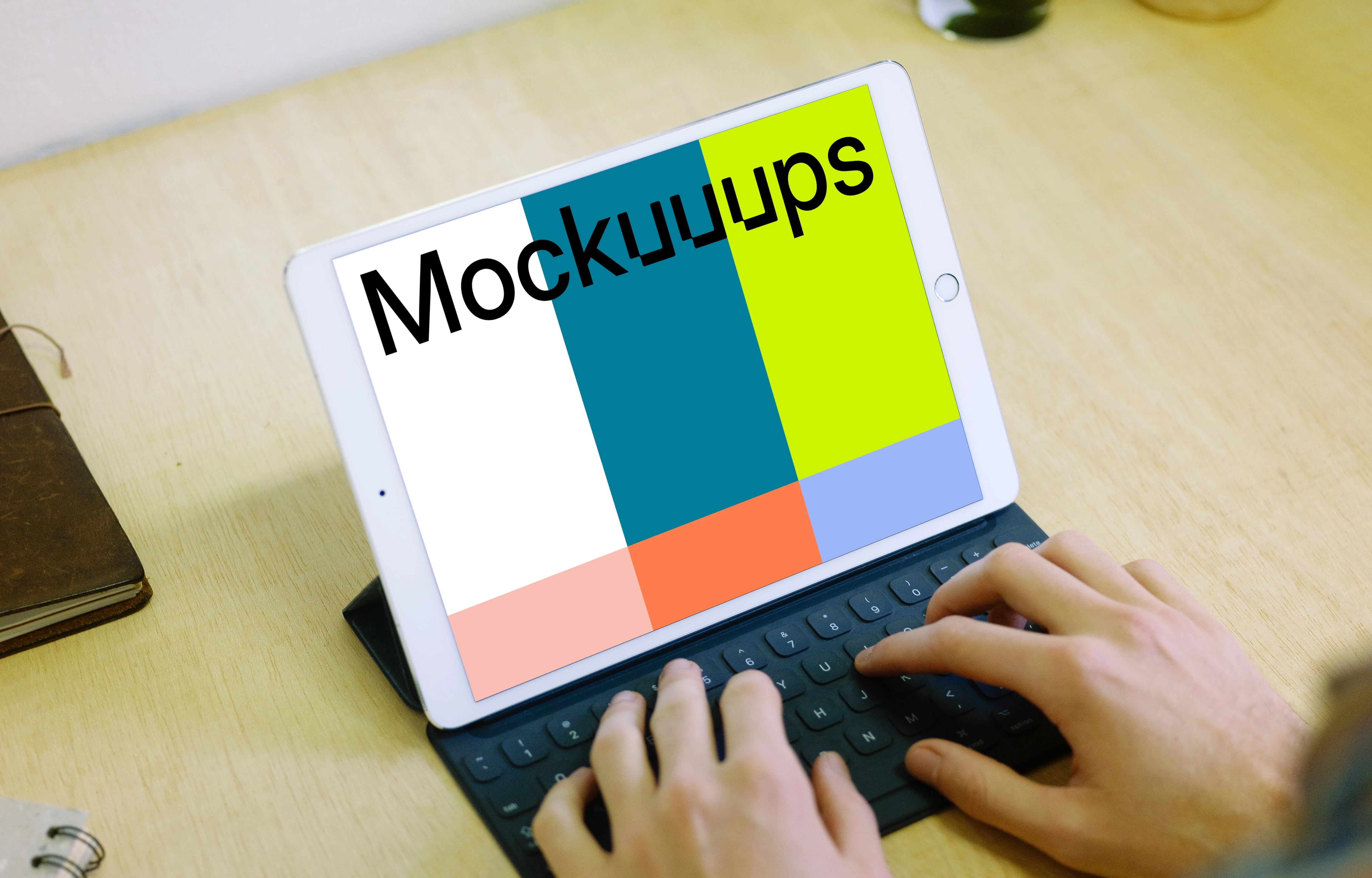 Typing on iPad Pro mockup with keyboard