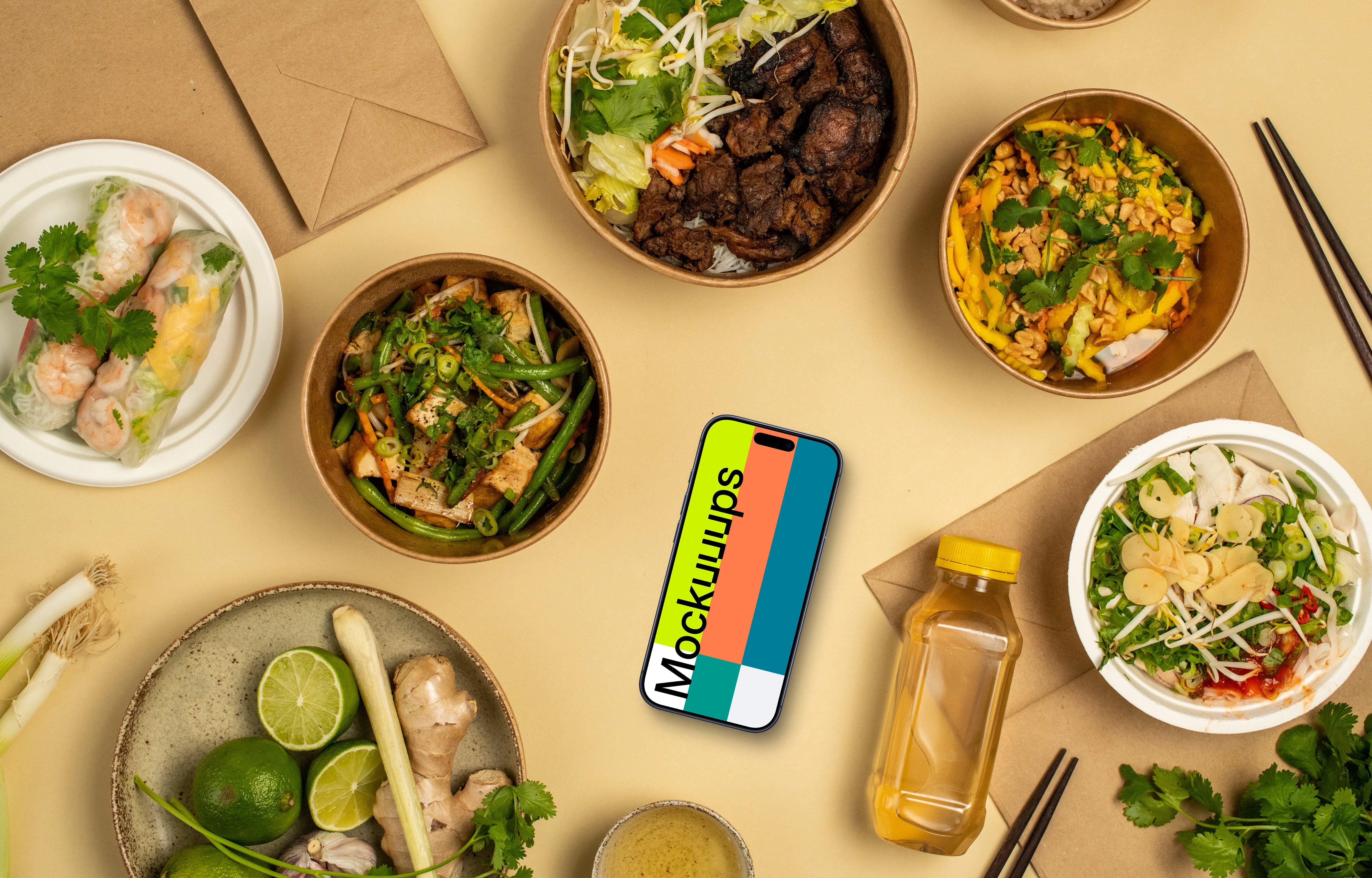 Vietnamese food around Smartphone mockup