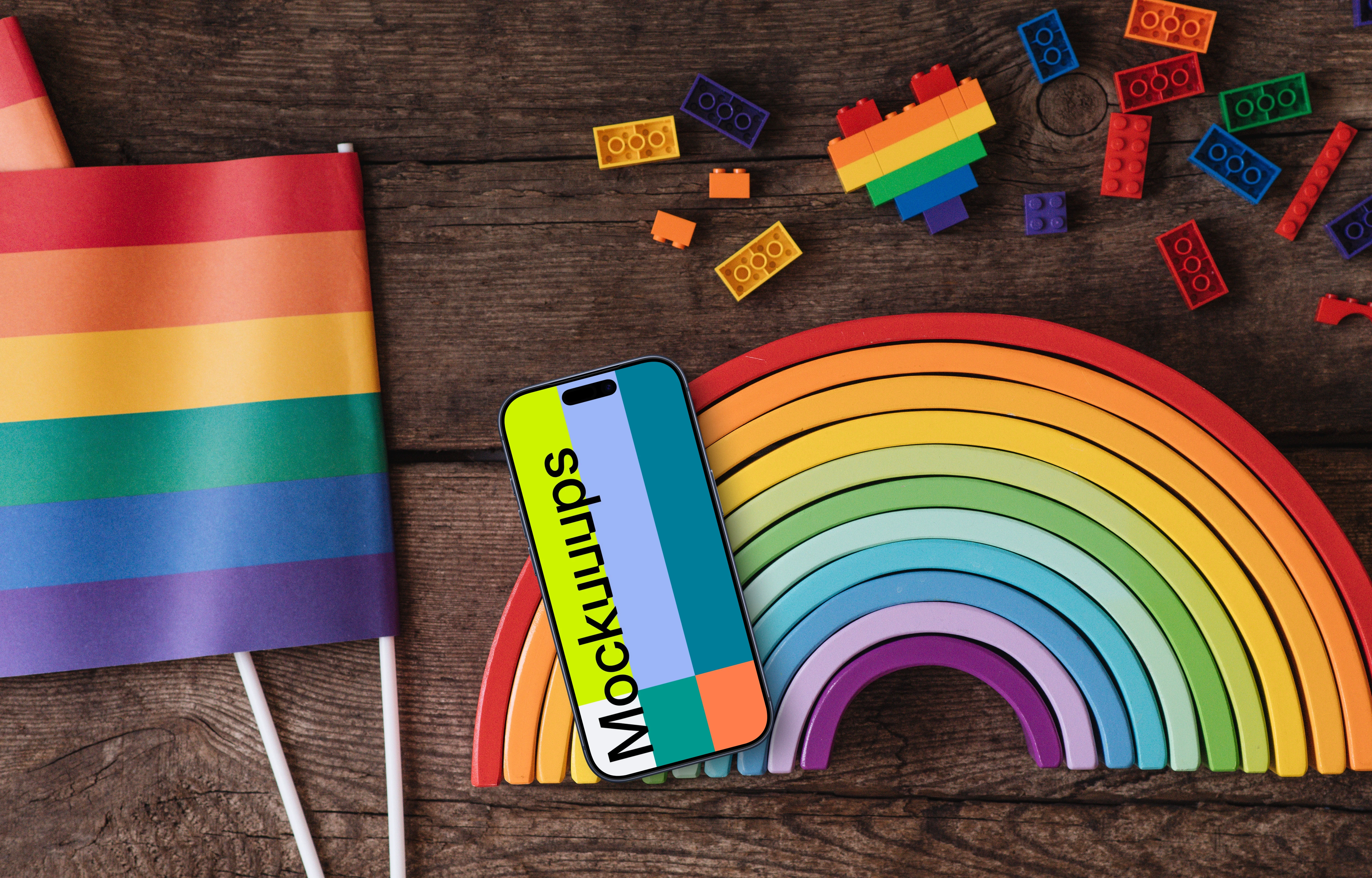 Smartphone mockup with a rainbow