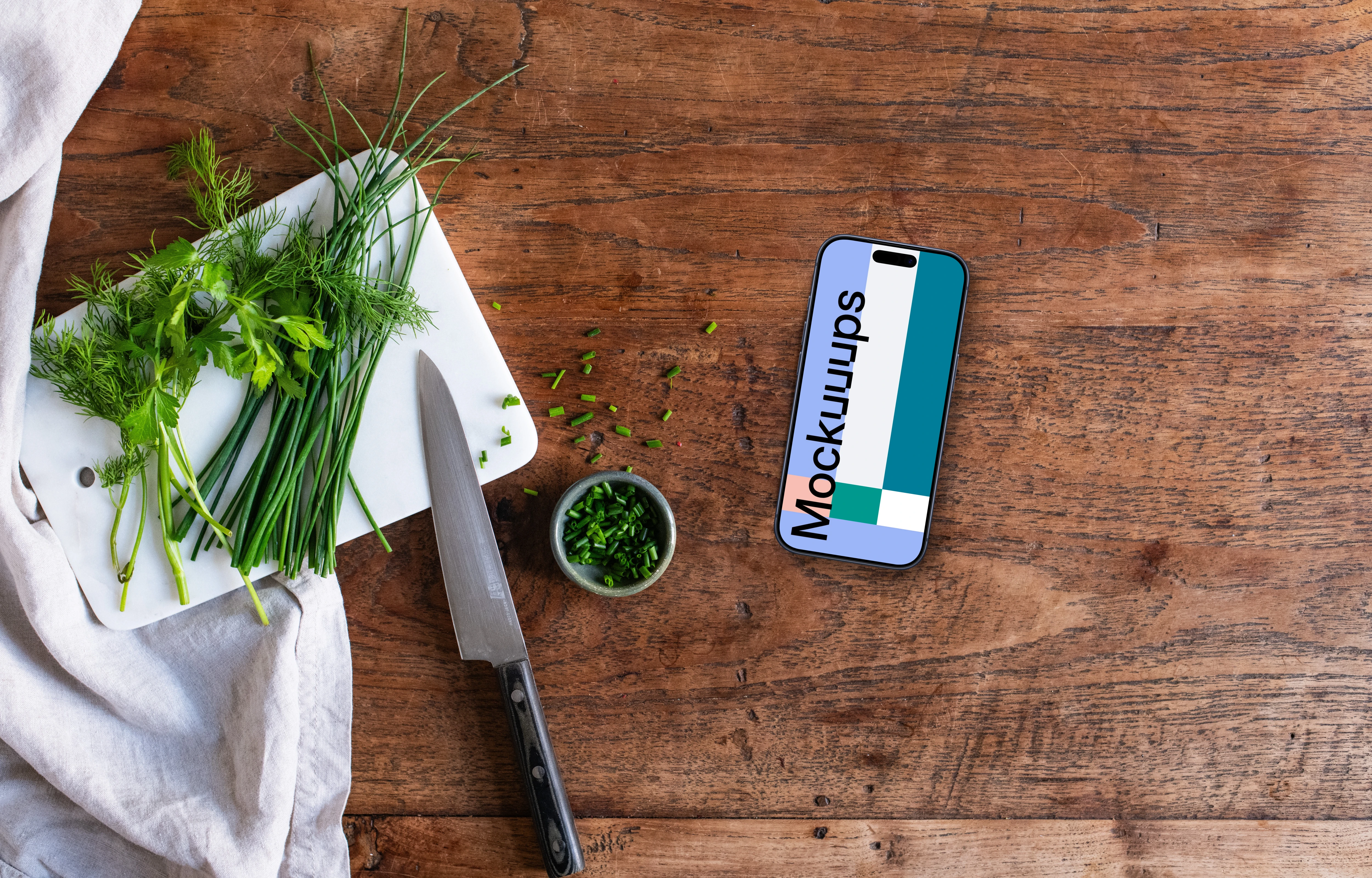 Fresh herbs with iPhone mockup