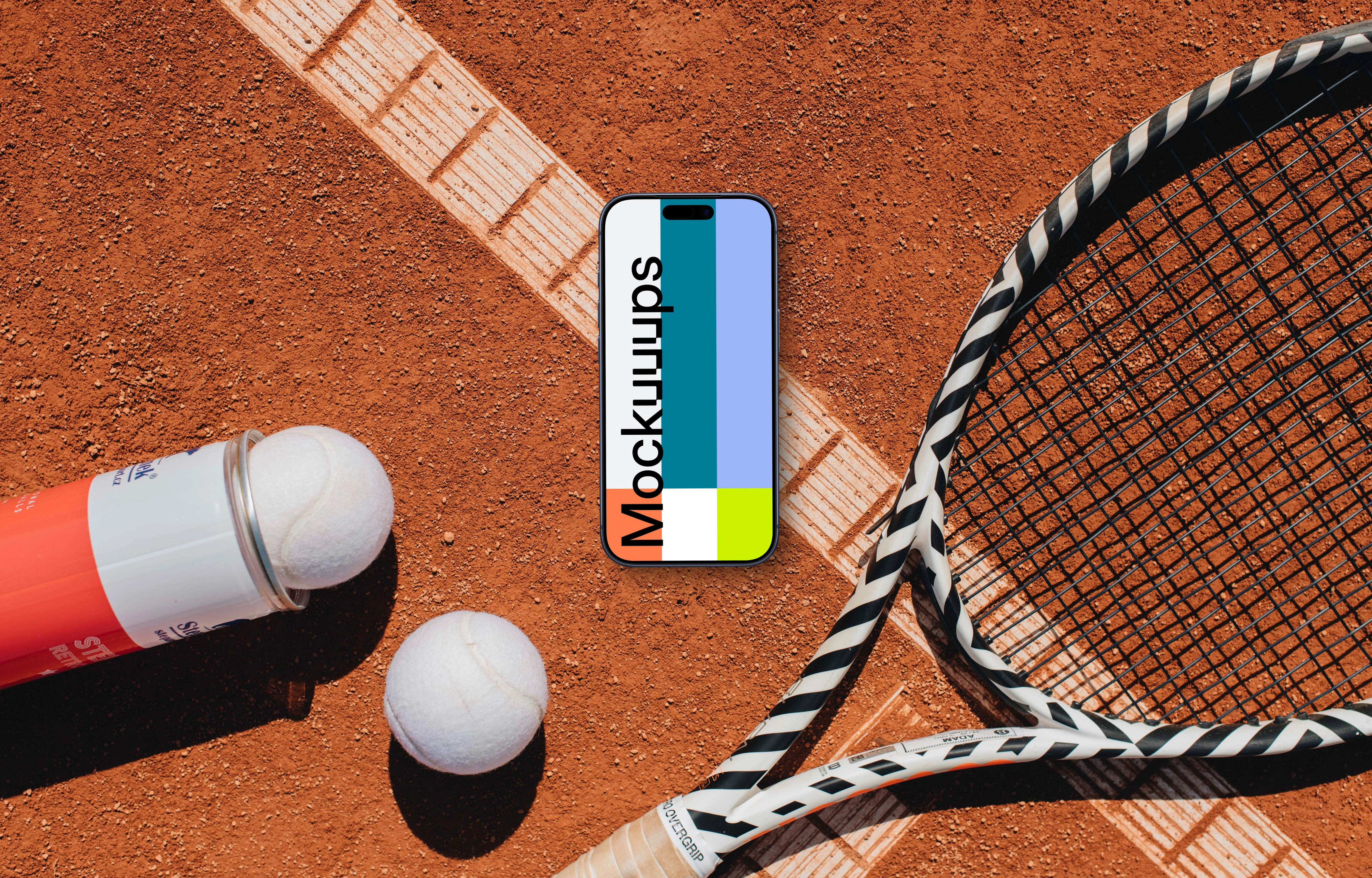 iPhone mockup in the tennis court
