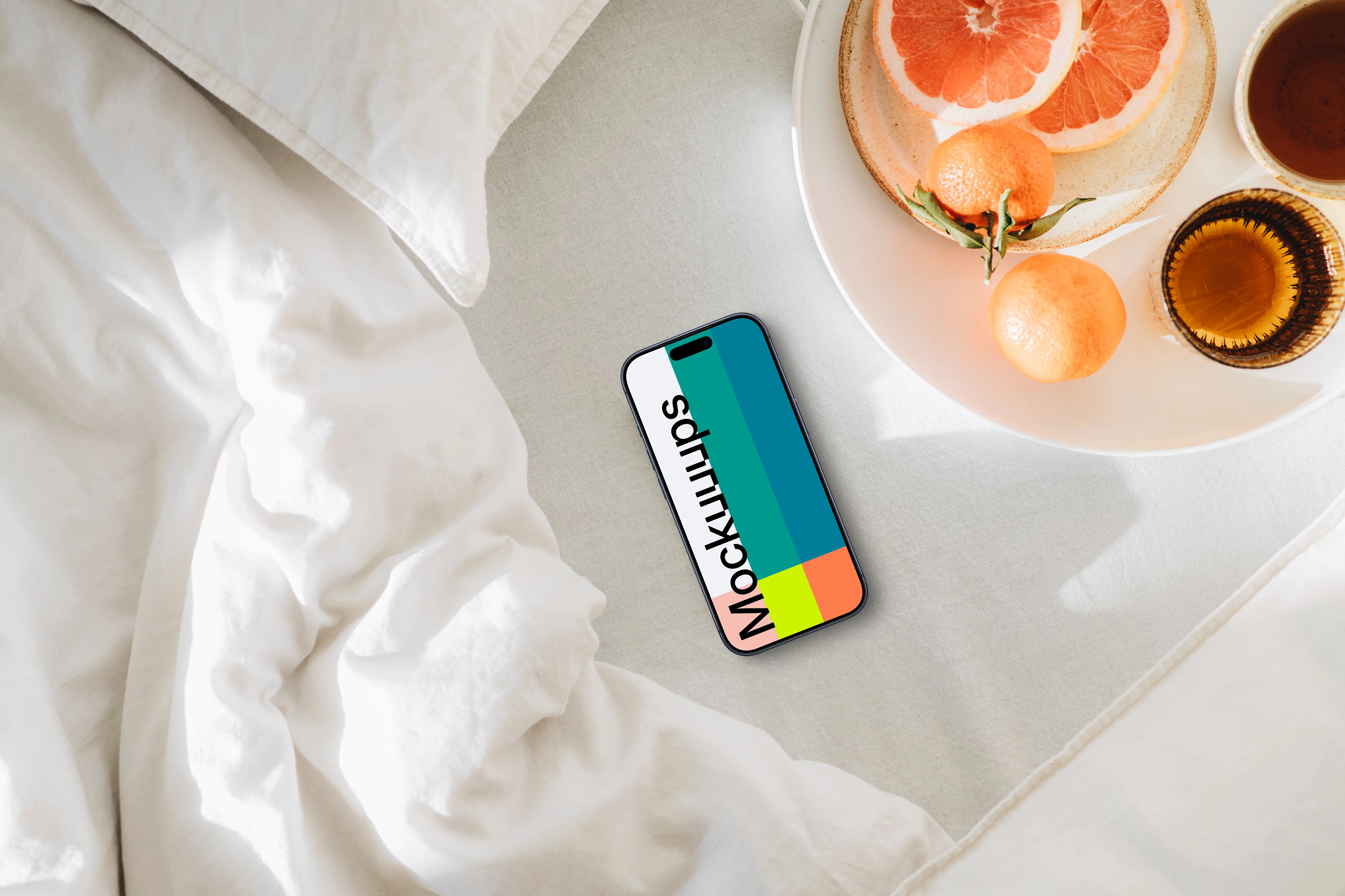 Bed and breakfast scene with an iPhone mockup