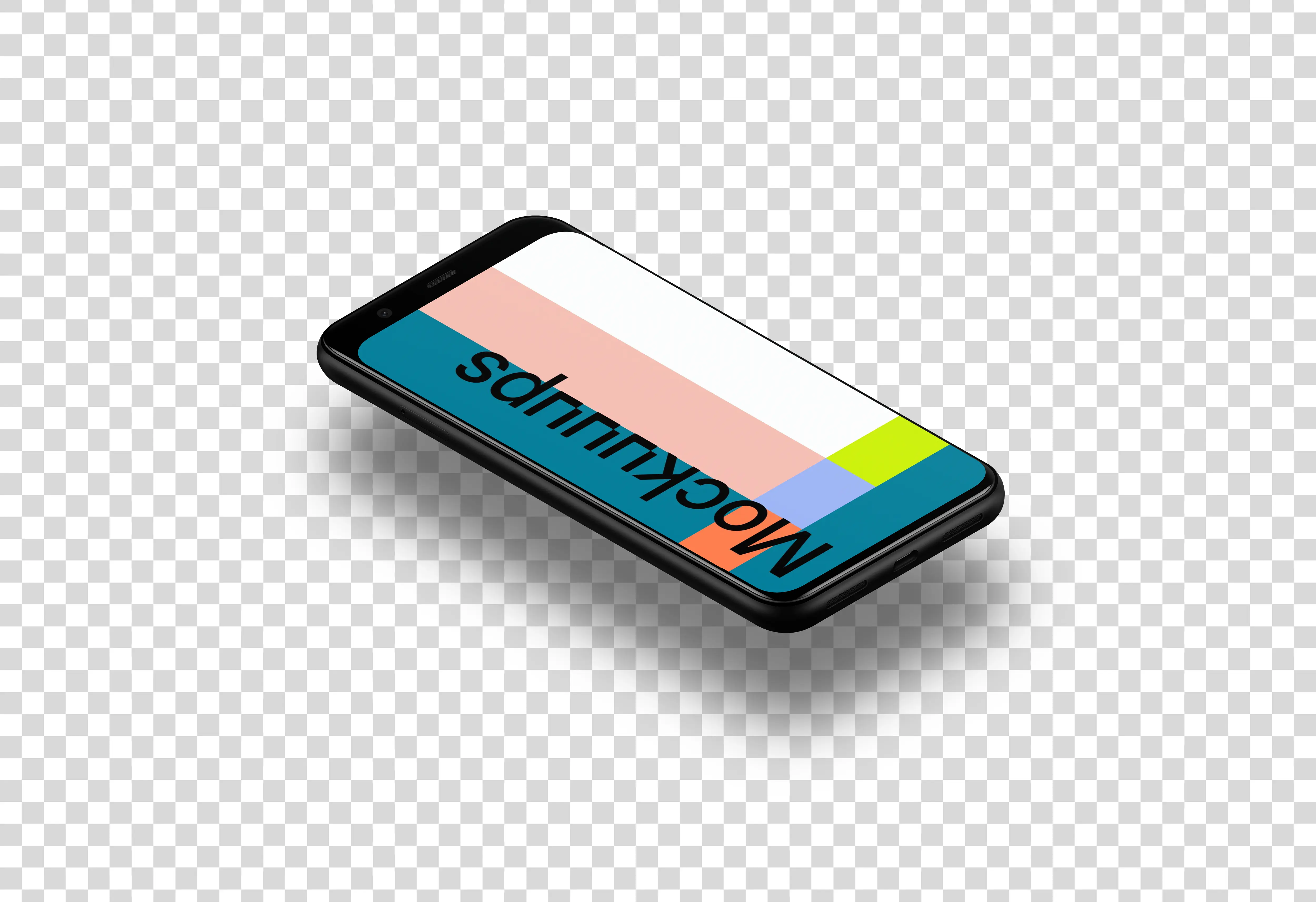 Google Pixel 4 Mockup (Isometric Floor Left - Floating Shadow)