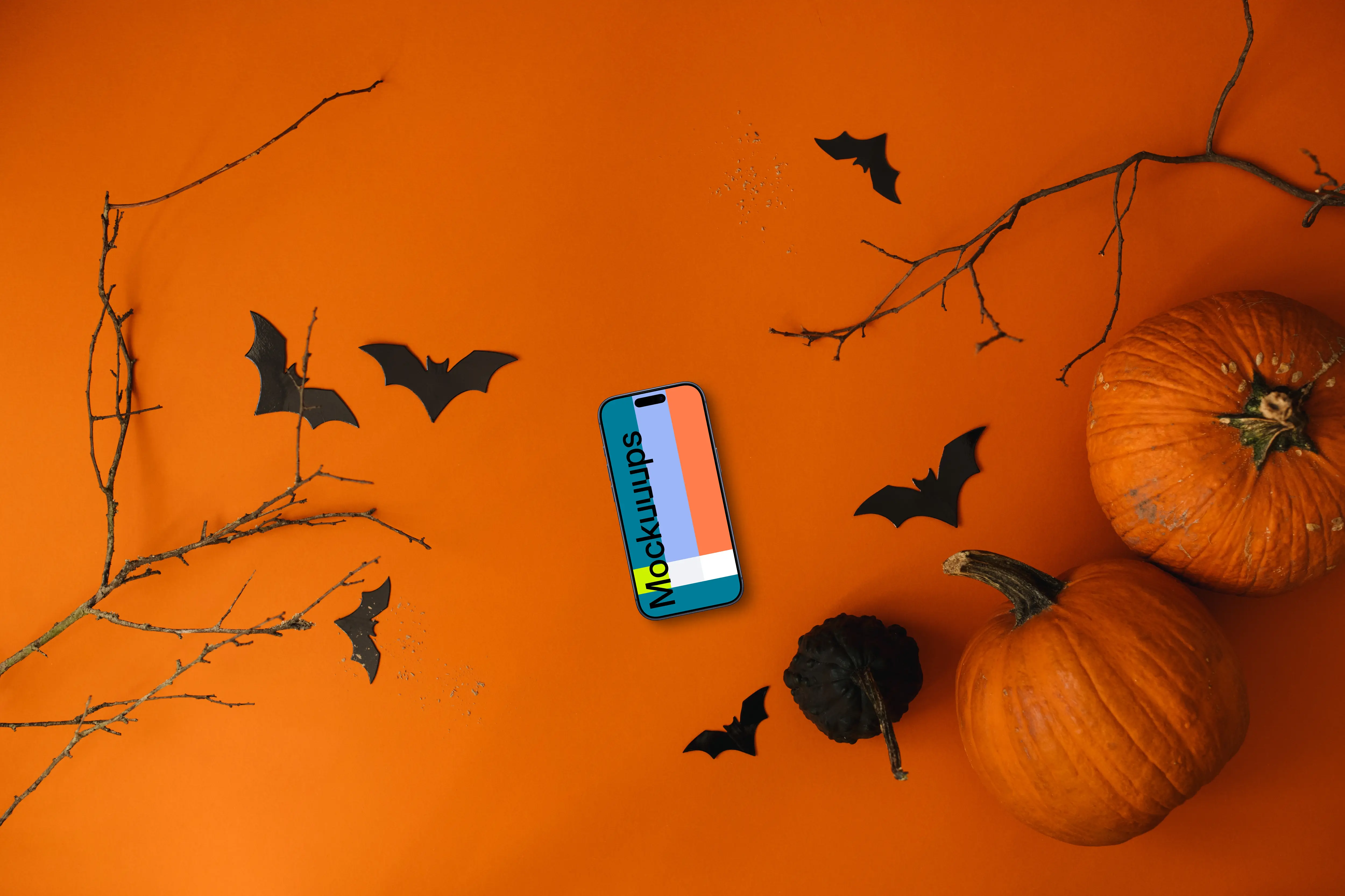 Halloween background mockup with a phone