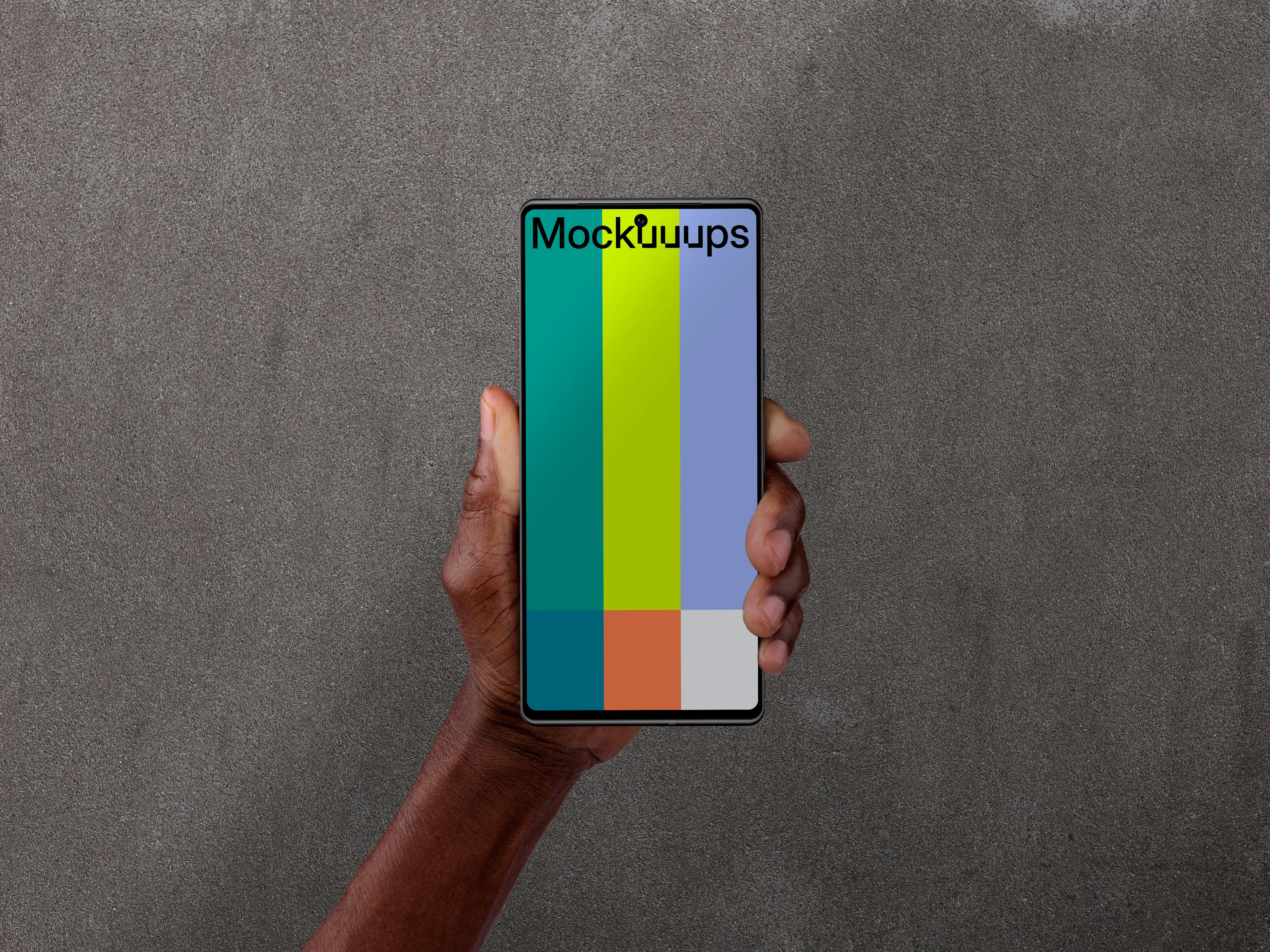 Holding smartphone mockup against the wall background