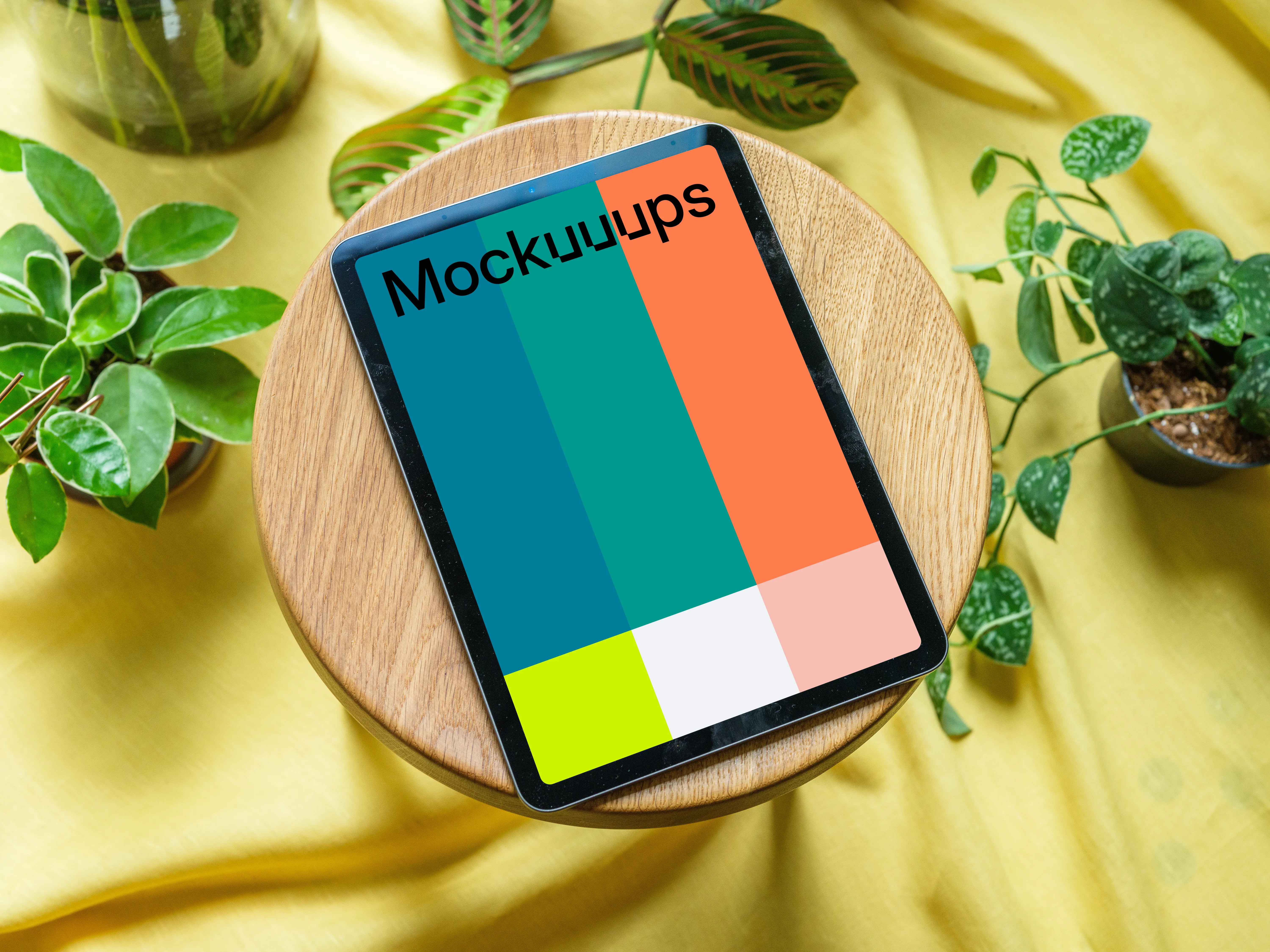 iPad Air mockup on a wooden stool