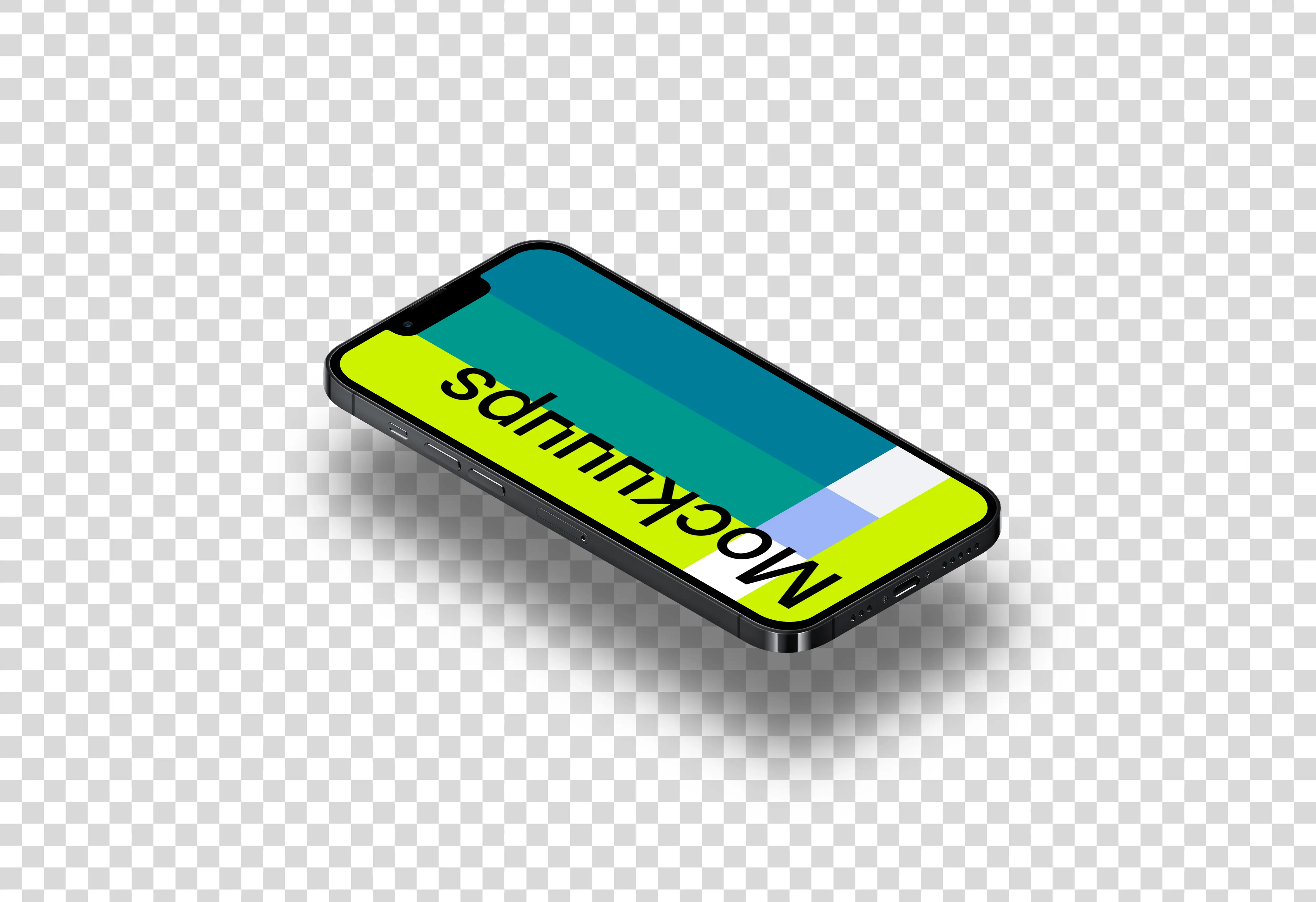 iPhone 13 Pro Mockup (Isometric Floor Left - Floating Shadow)