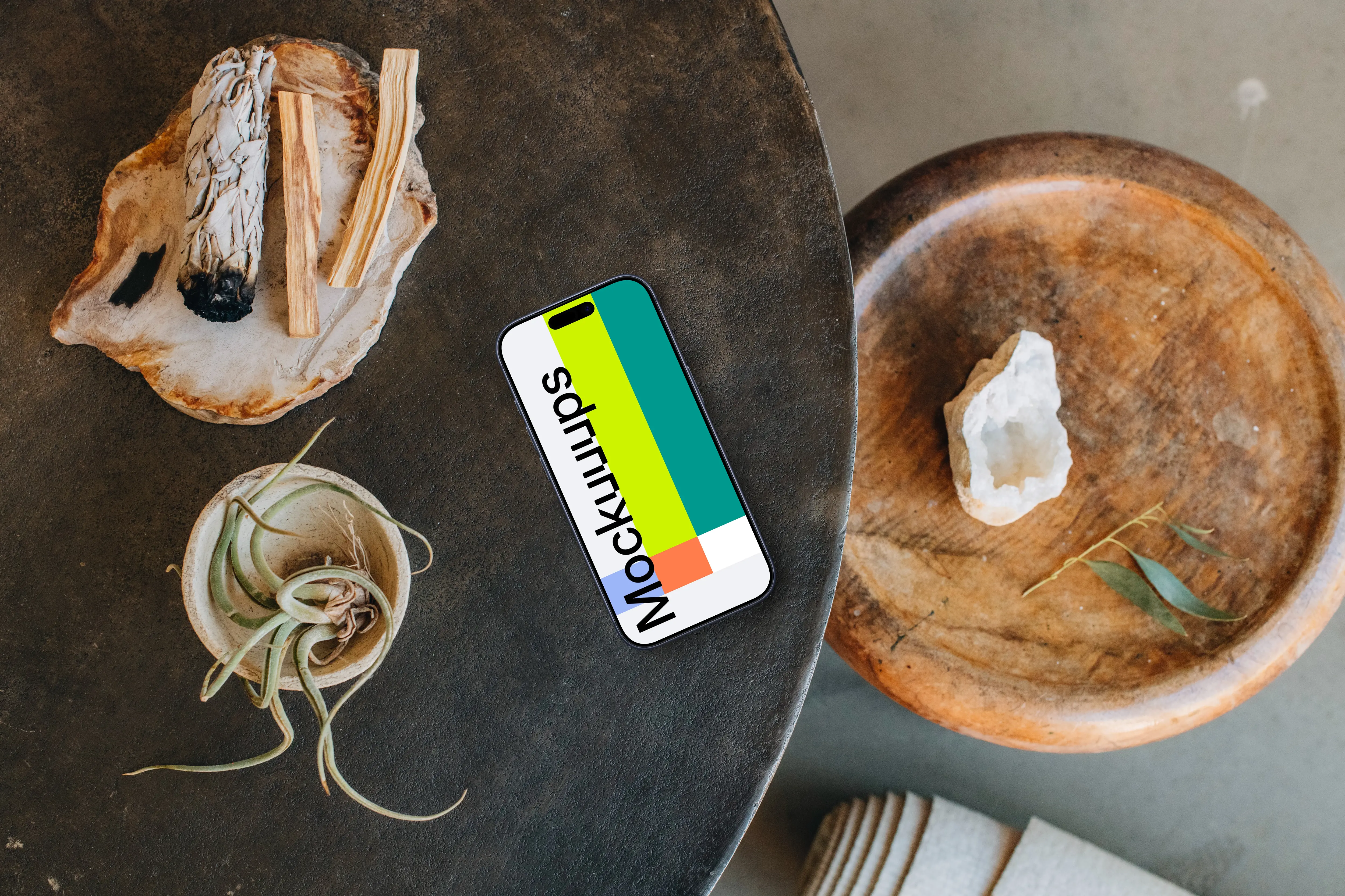 iPhone mockup scene of a relaxation corner