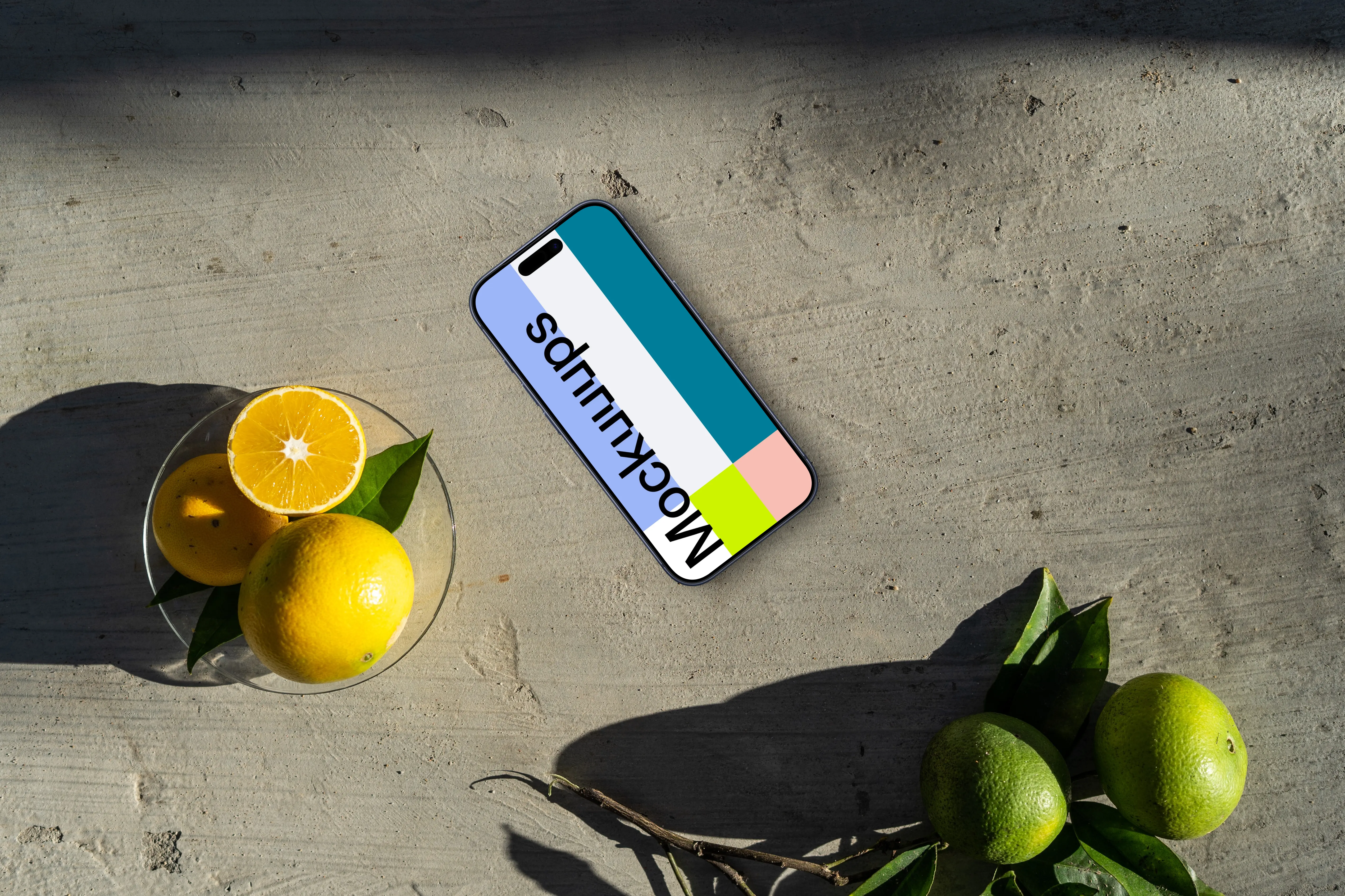 Lemons around a smartphone mockup