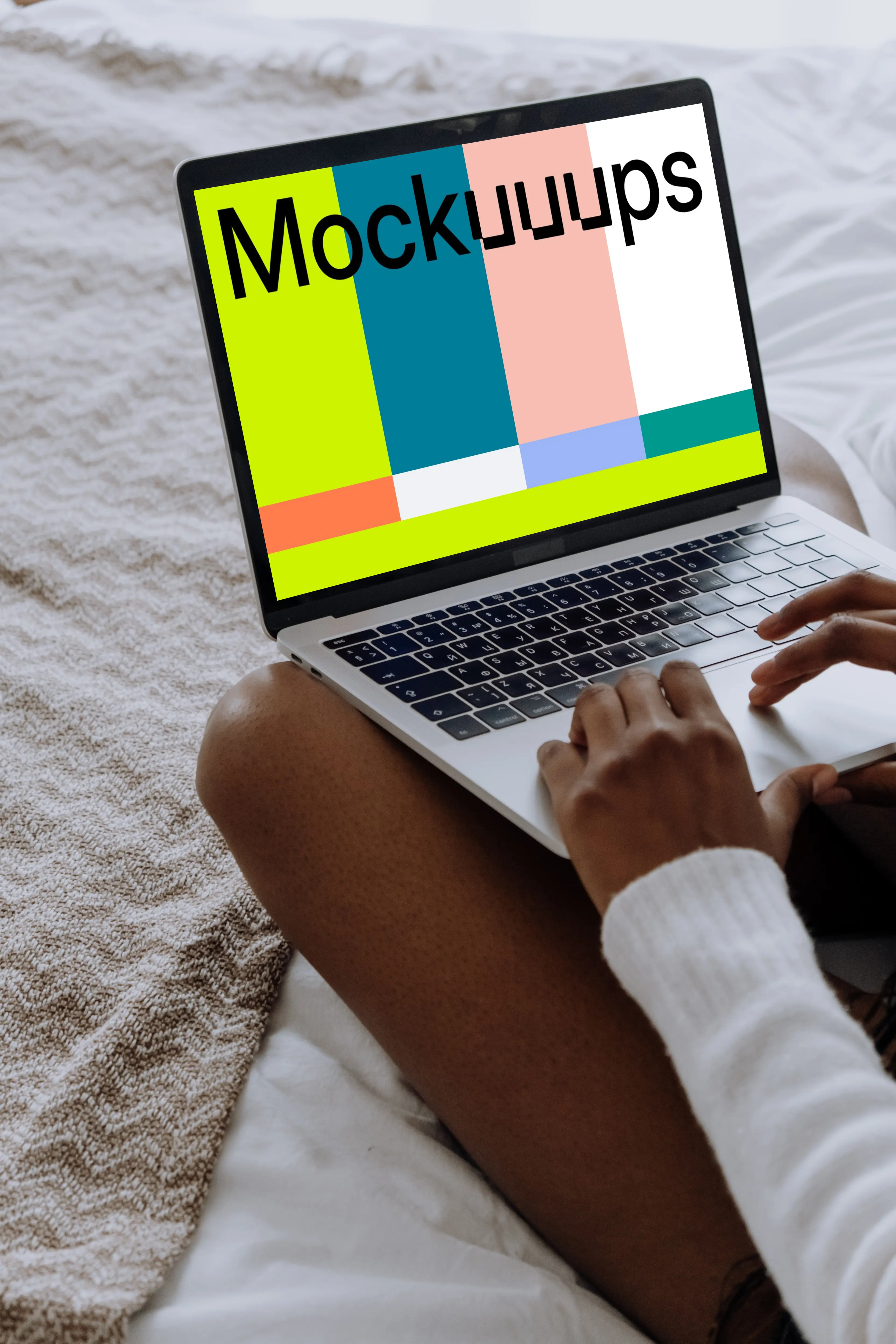 MacBook Pro mockup on a ladies lap
