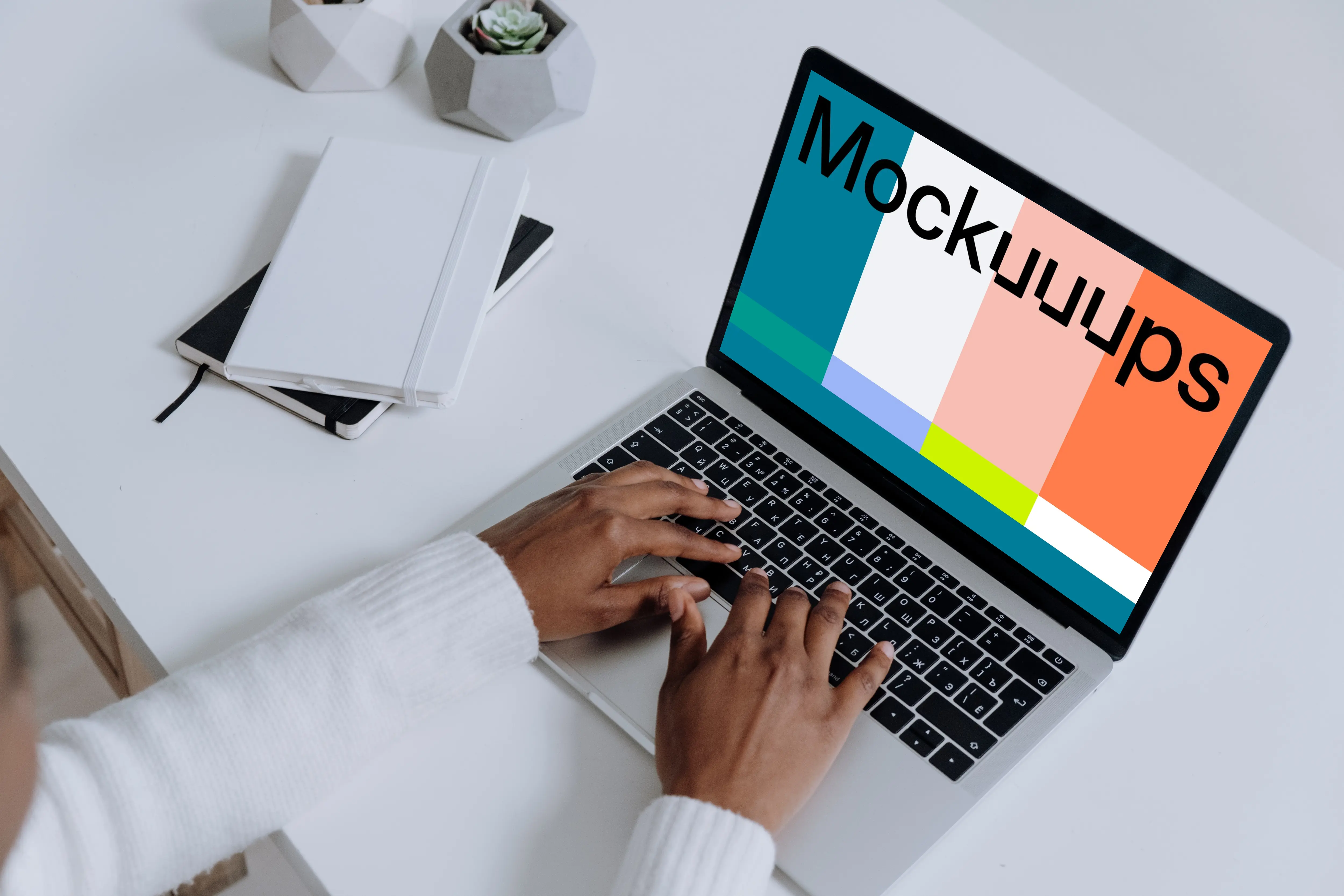 MacBook Pro mockup on a white table