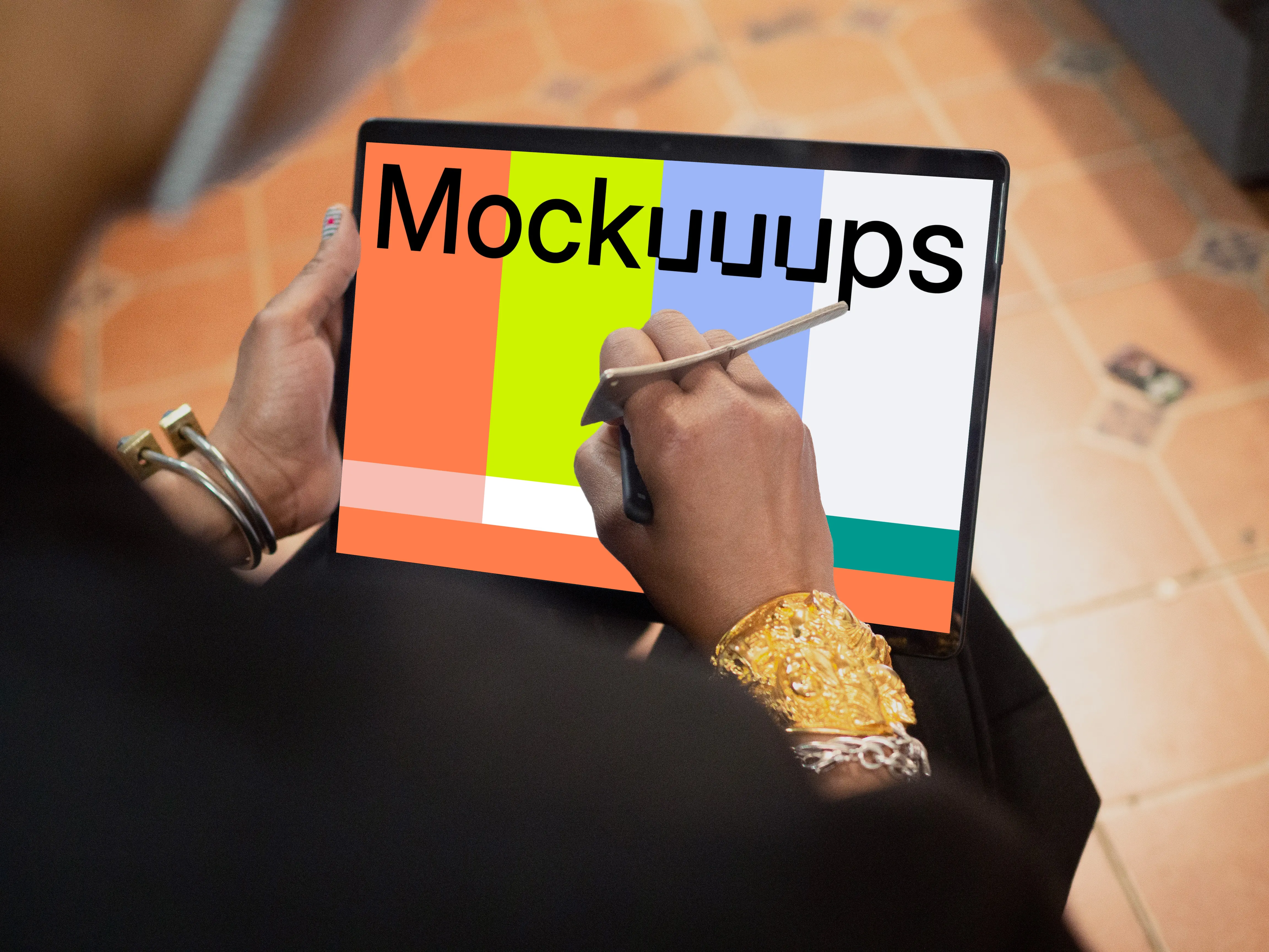 Microsoft Surface laptop mockup placed in a user’s lap