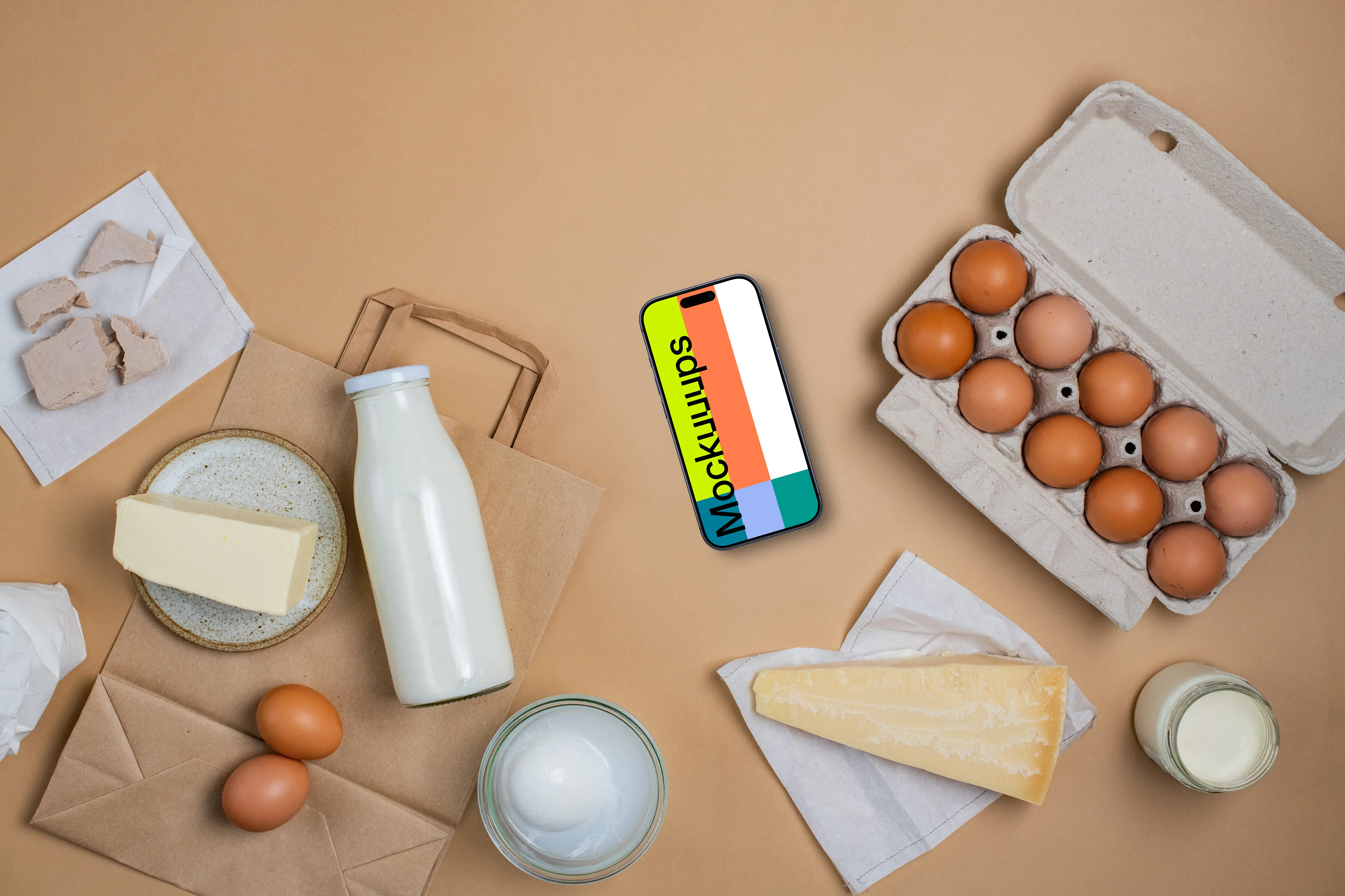 Phone mockup with groceries