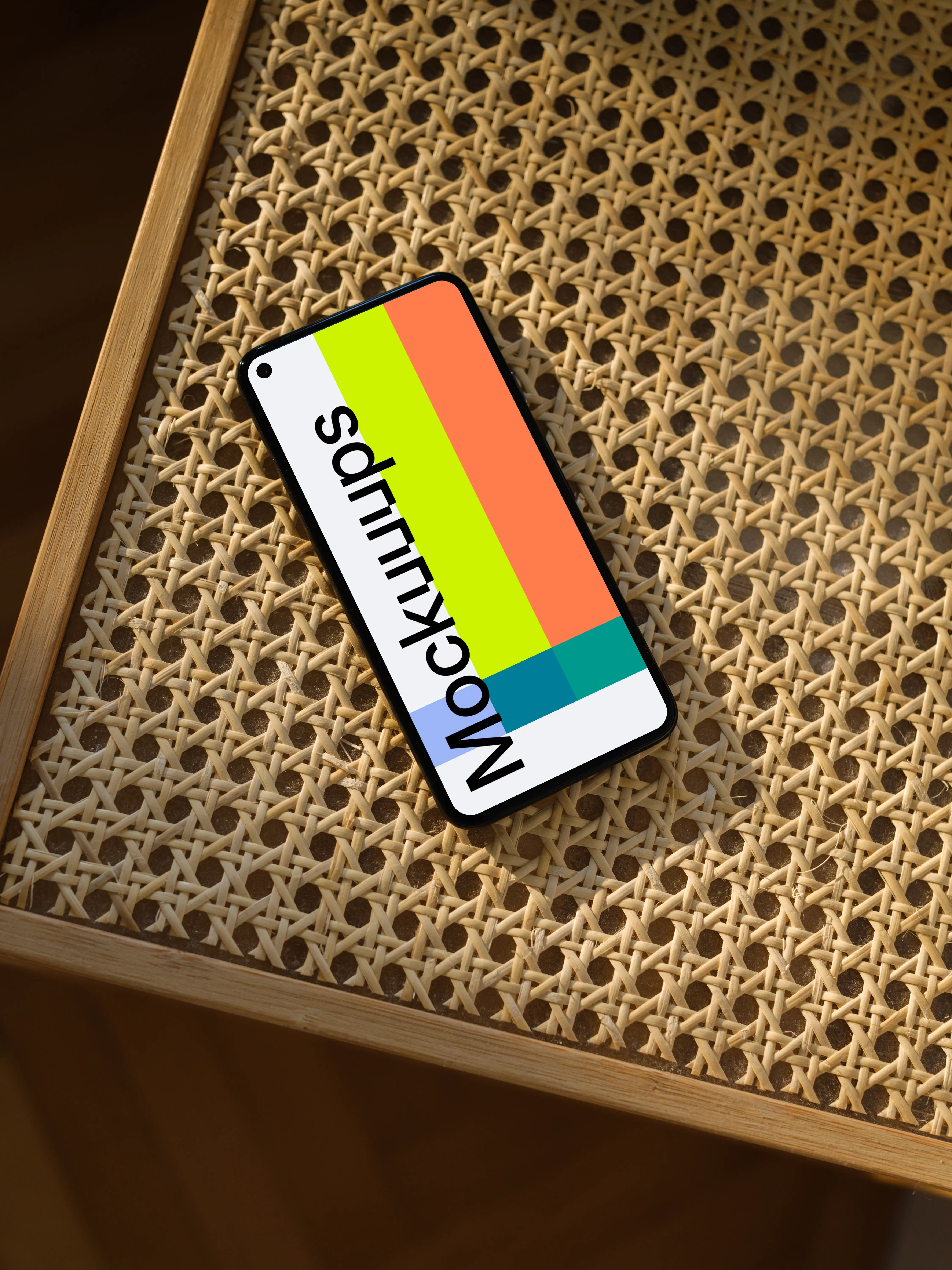 Pixel 5 mockup on a wooden stool