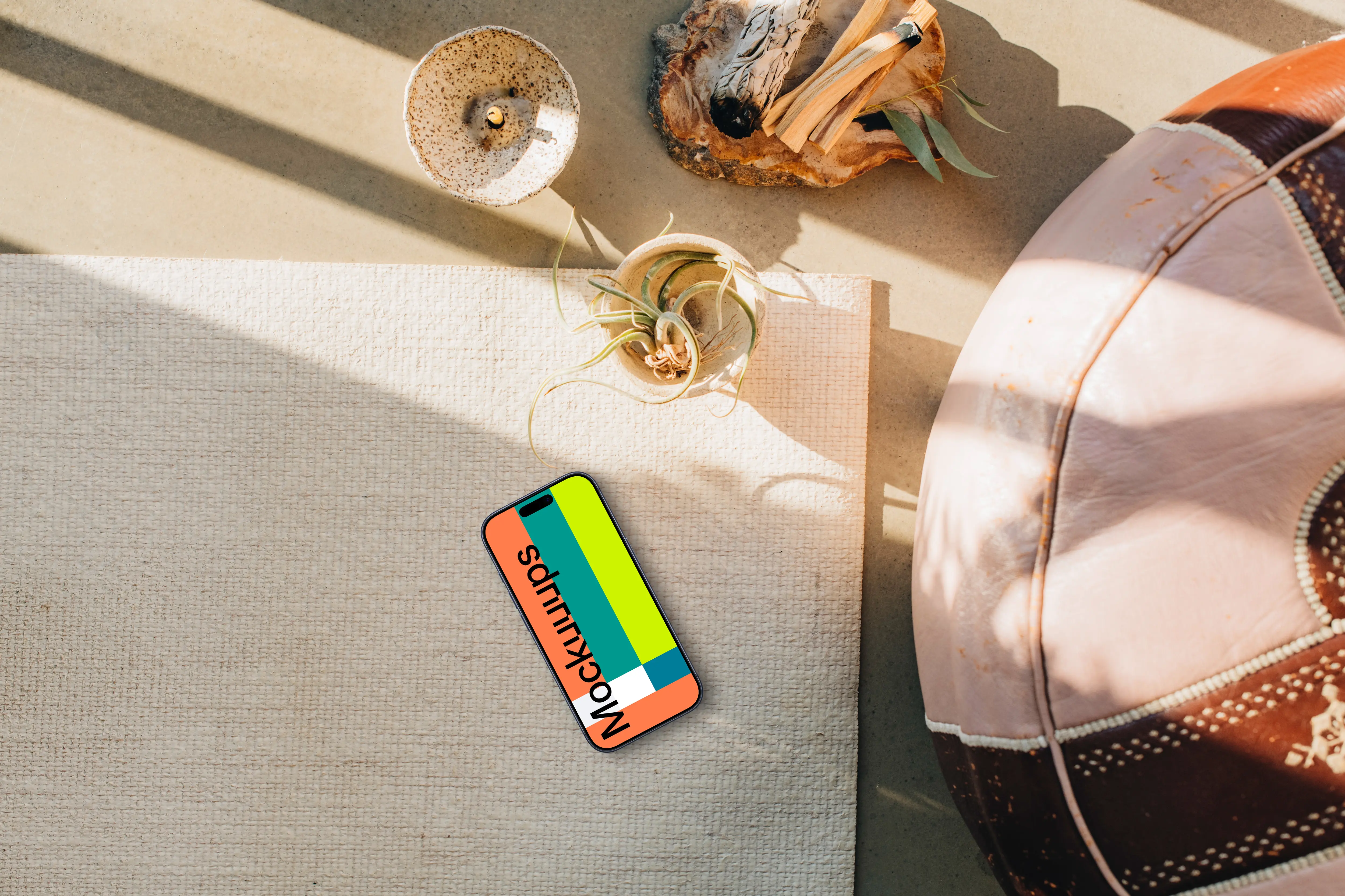 Relaxation scene including an iPhone mockup