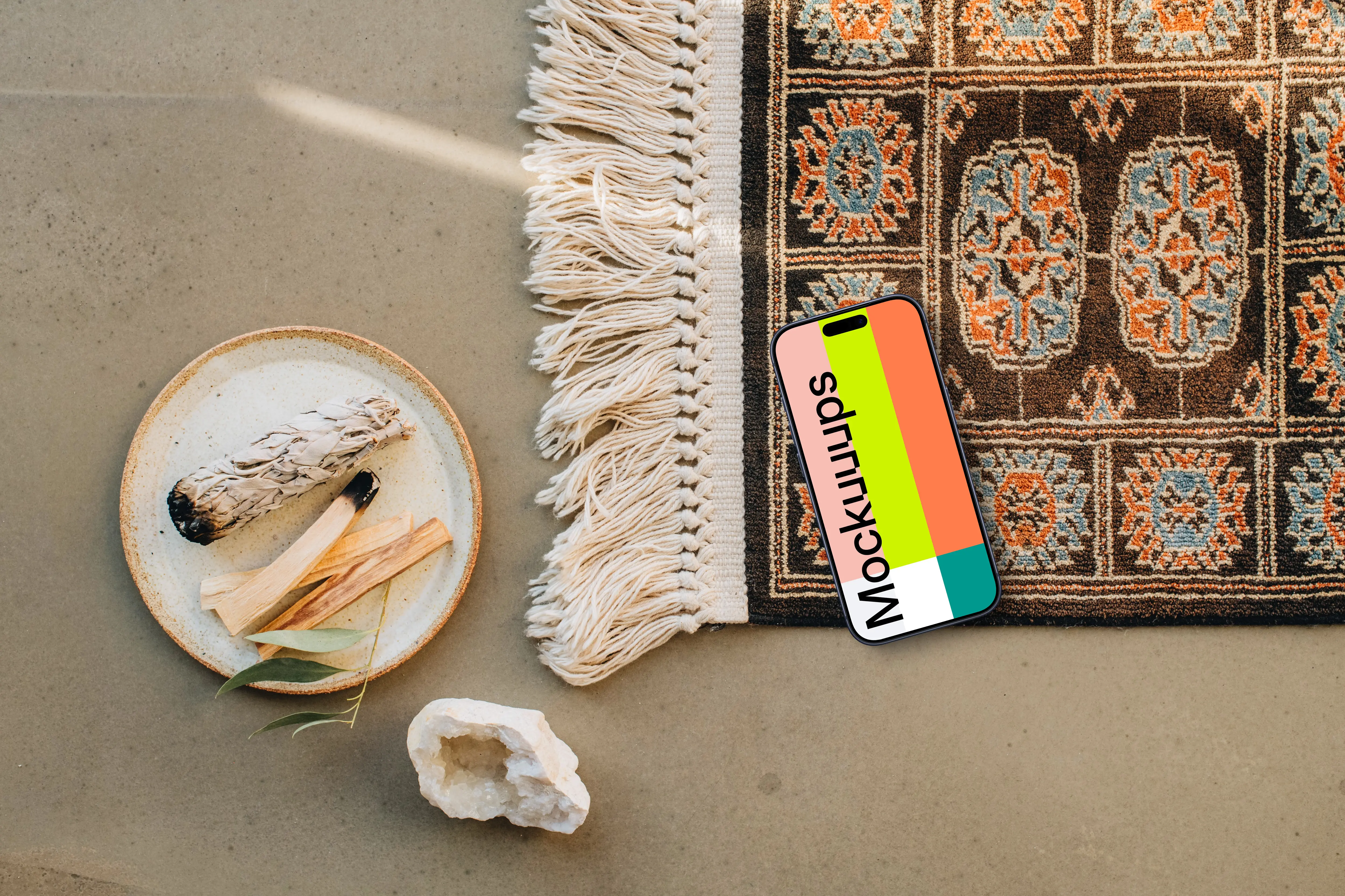 Serene and peaceful scene including an iPhone mockup