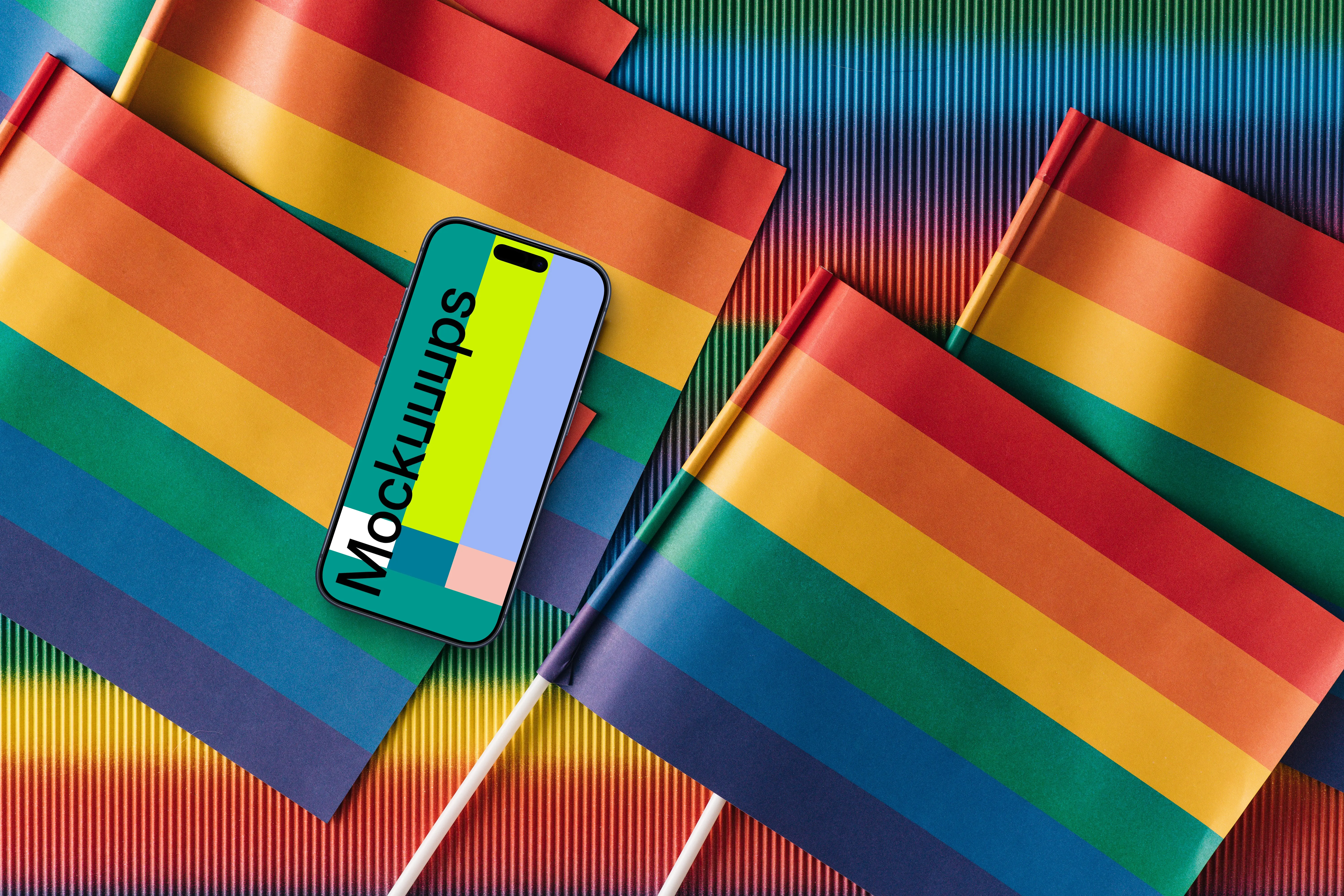 Smartphone mockup on a rainbow table
