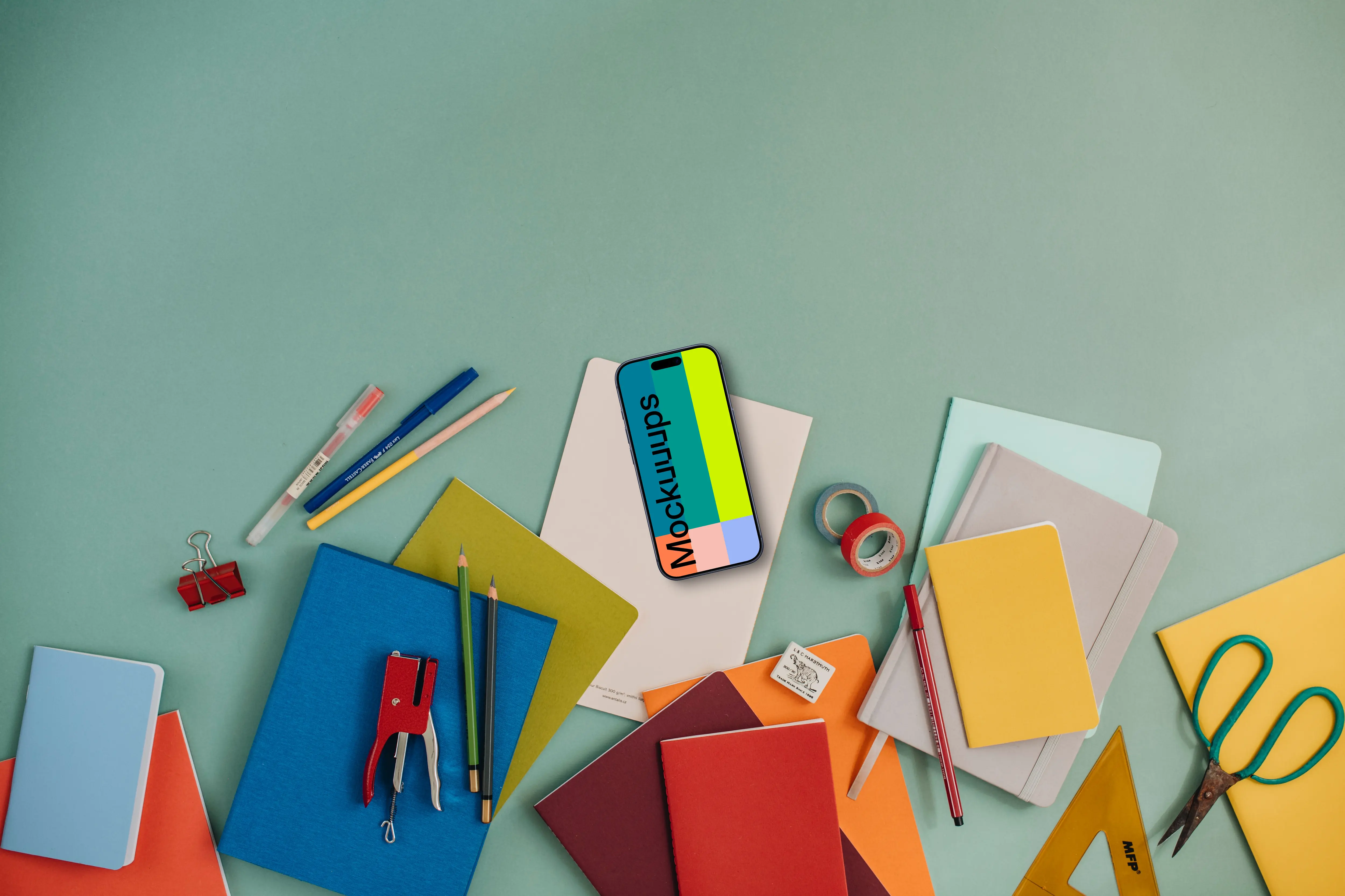 Smartphone mockup on the light green background