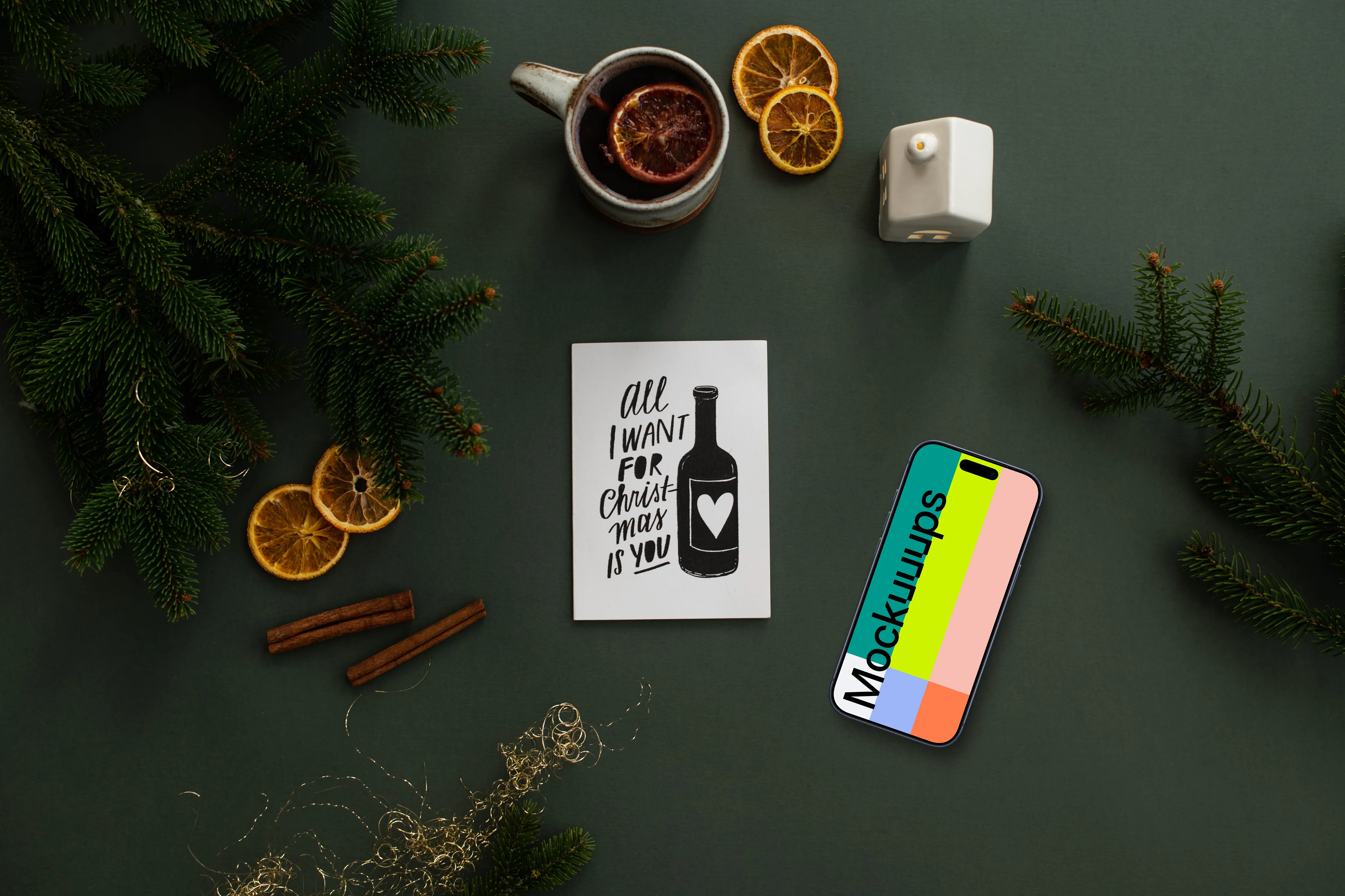 Smartphone mockup with a christmas card