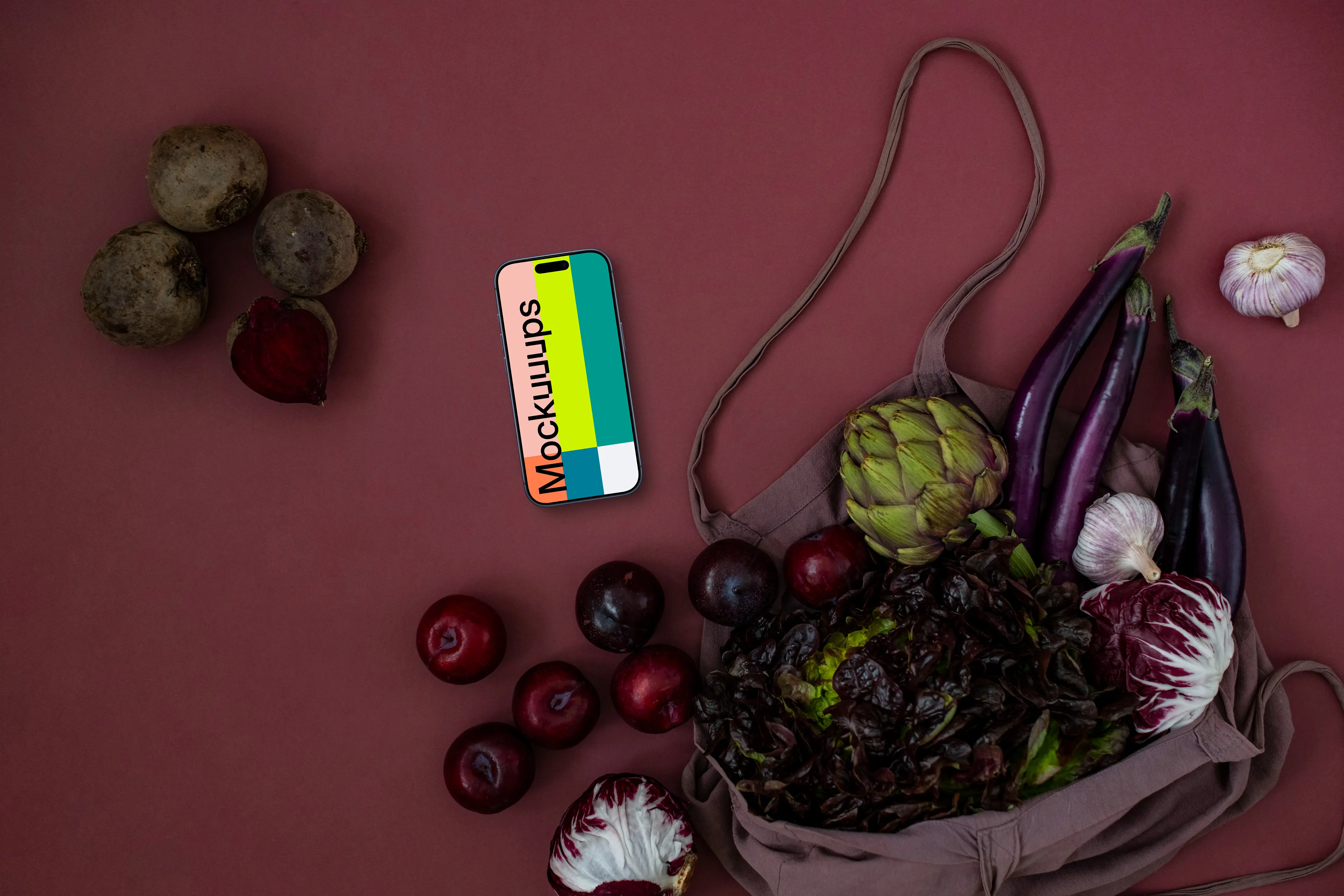 Smartphone mockup with vibrant Viva Magenta backdrop