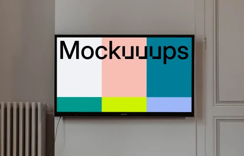 4K television mockup on a white wall