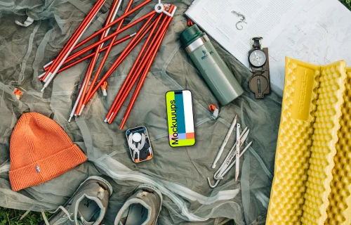 Camping grounds with a smartphone mockup