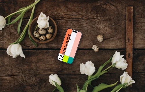 Easter smartphone mockup with white tulips