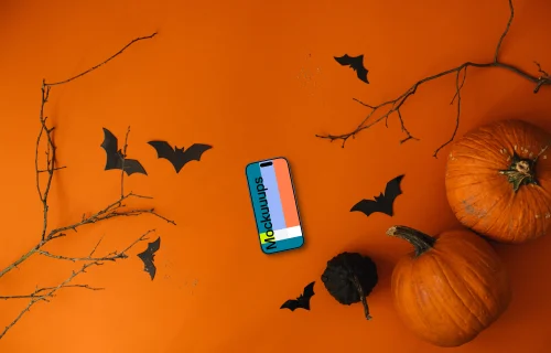 Halloween background mockup with a phone