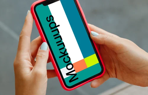 iPhone 12 mockup with red case