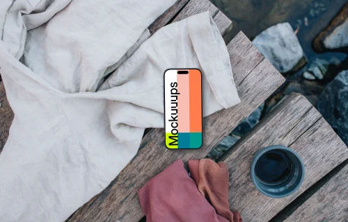 iPhone mockup and swimming in nature scene