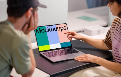 MacBook Pro 14 mockup in female hands