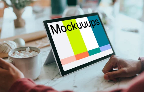 Microsoft Surface Laptop mockup on a marble countertop